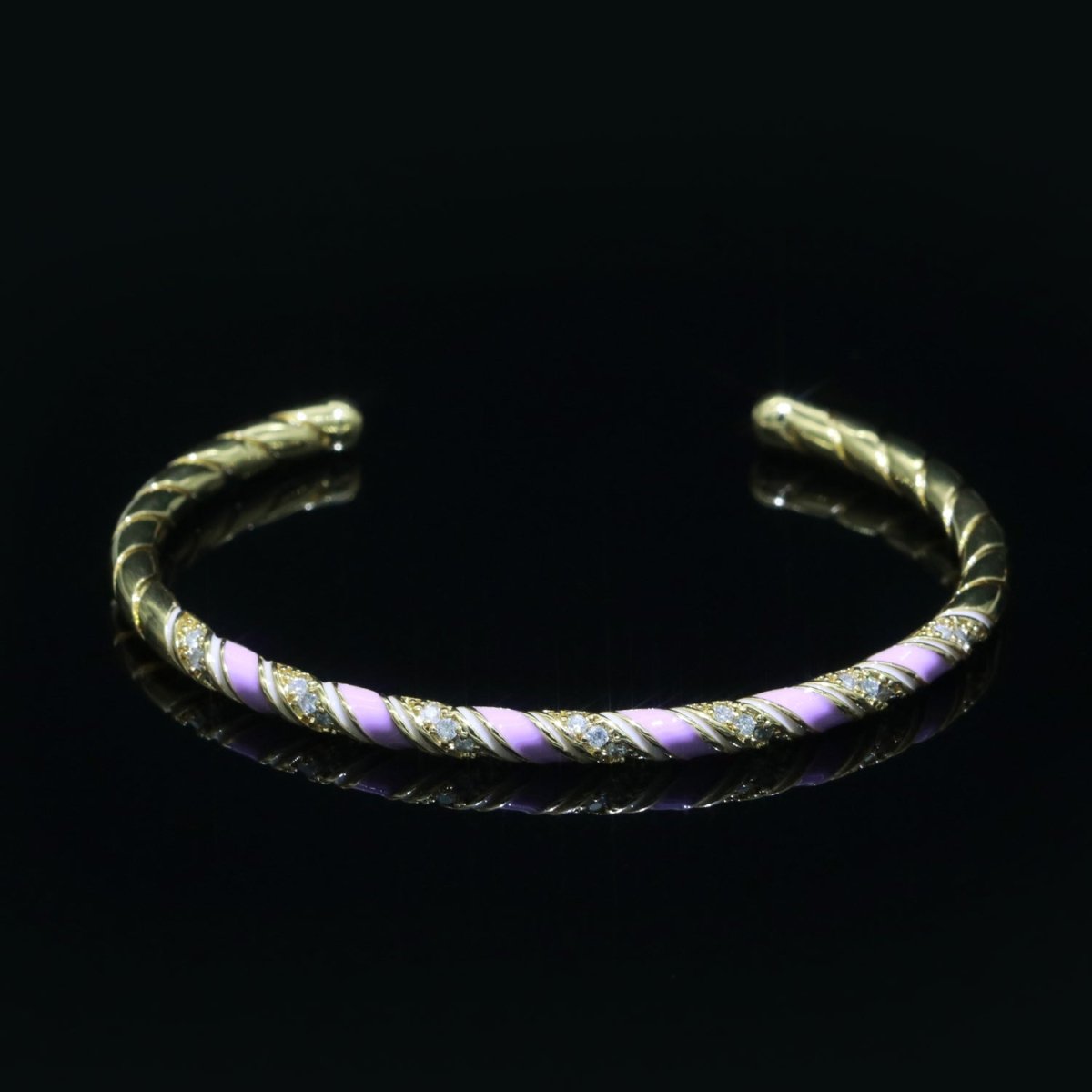 Purple Enamel Geometric Swirl Gold Filled Bangle Open Adjustable Bracelet Vintage Style Inspired | WA-120 Clearance Pricing - DLUXCA