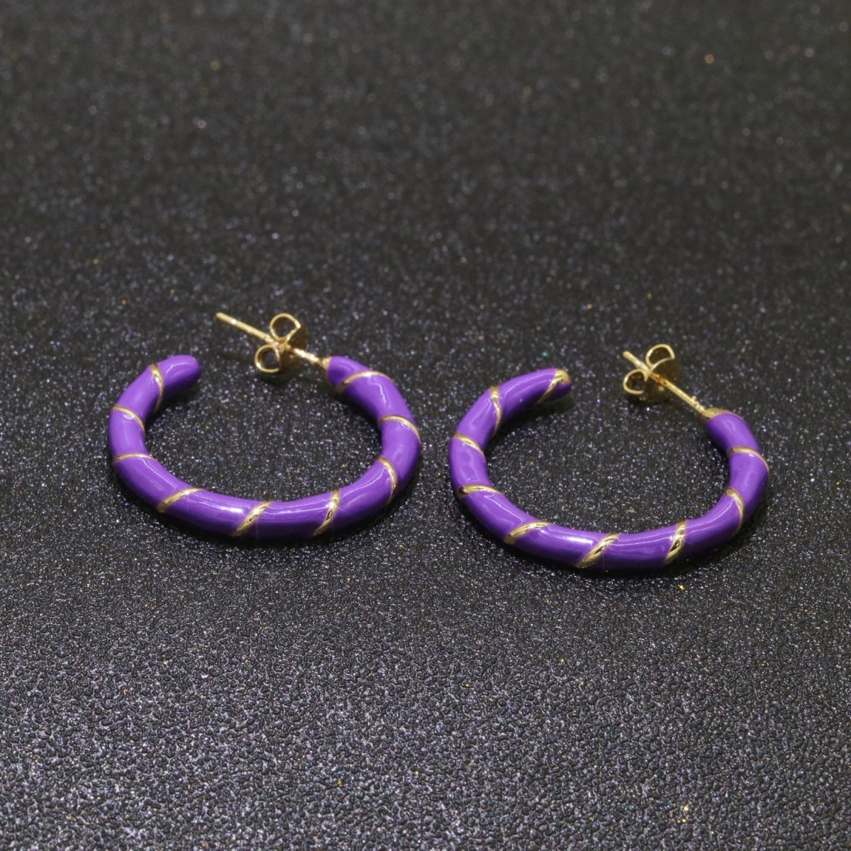 Purple Enamel Hoop Earring with Gold Swirl 26mm Hoop earring Jewelry Gift T-007 - DLUXCA