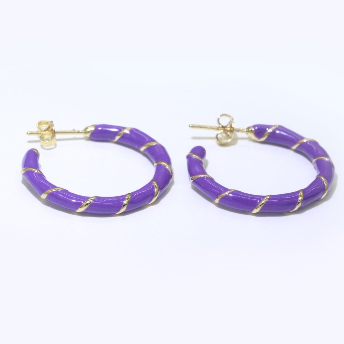 Purple Enamel Hoop Earring with Gold Swirl 26mm Hoop earring Jewelry Gift T-007 - DLUXCA