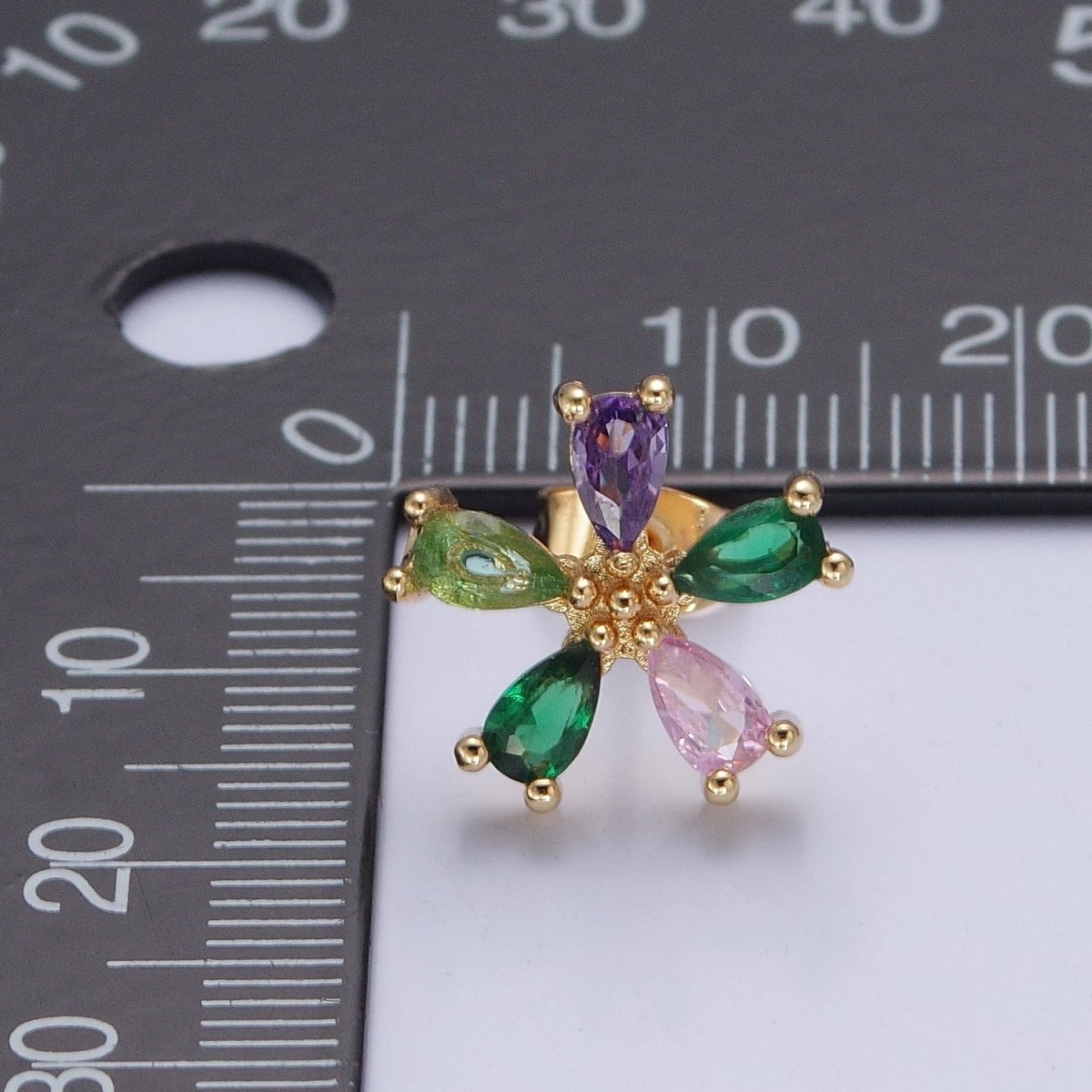 Purple Green Pink Cz Stone Flower Stud Earring T-521 - DLUXCA