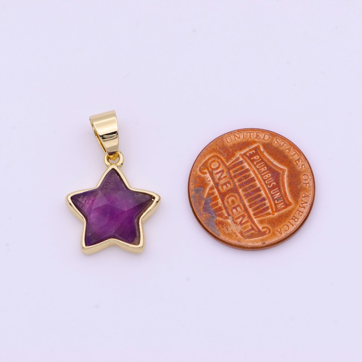 Purple Multifaceted Cubic Zirconia Celestial Star Gold Pendant I-750 - DLUXCA