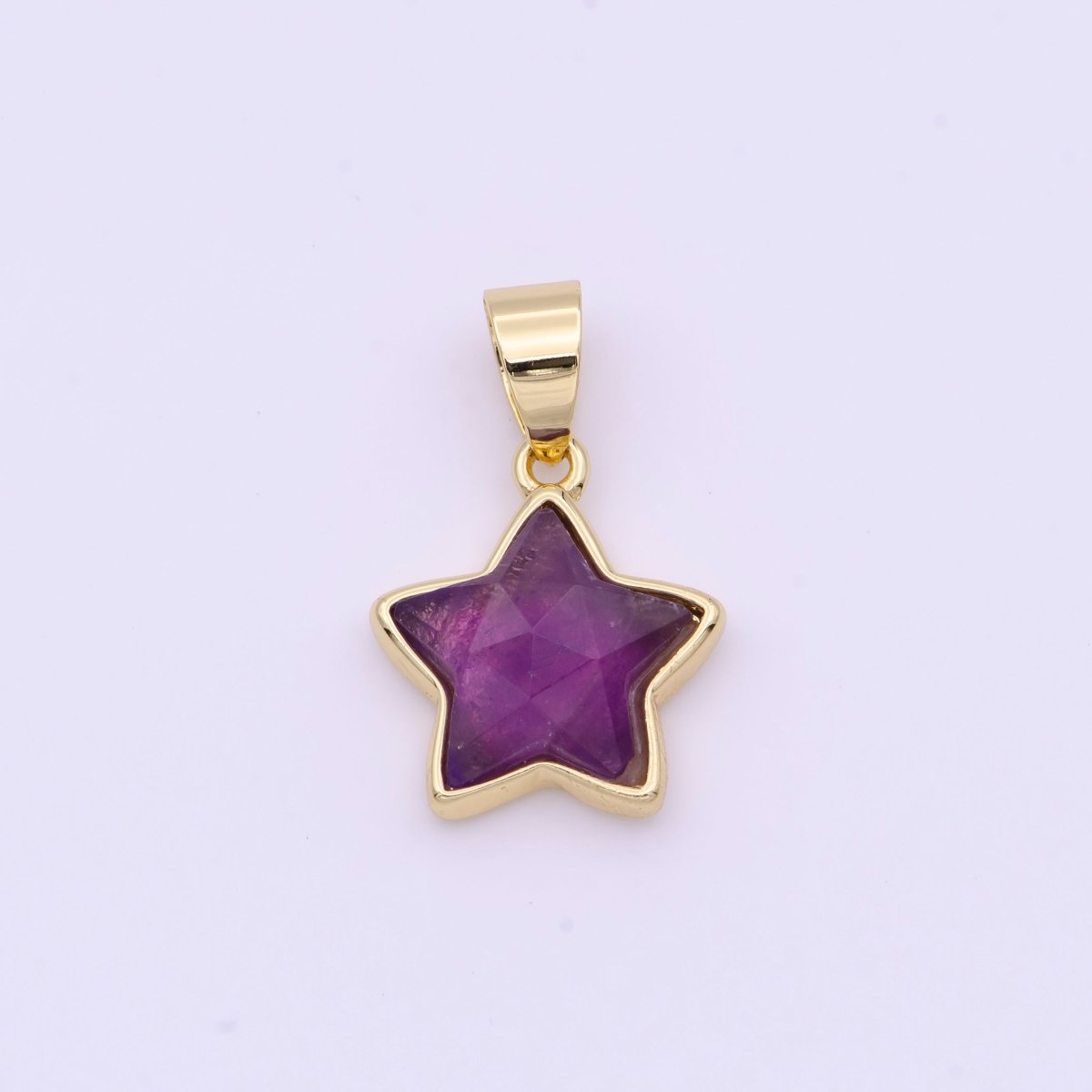 Purple Multifaceted Cubic Zirconia Celestial Star Gold Pendant I-750 - DLUXCA