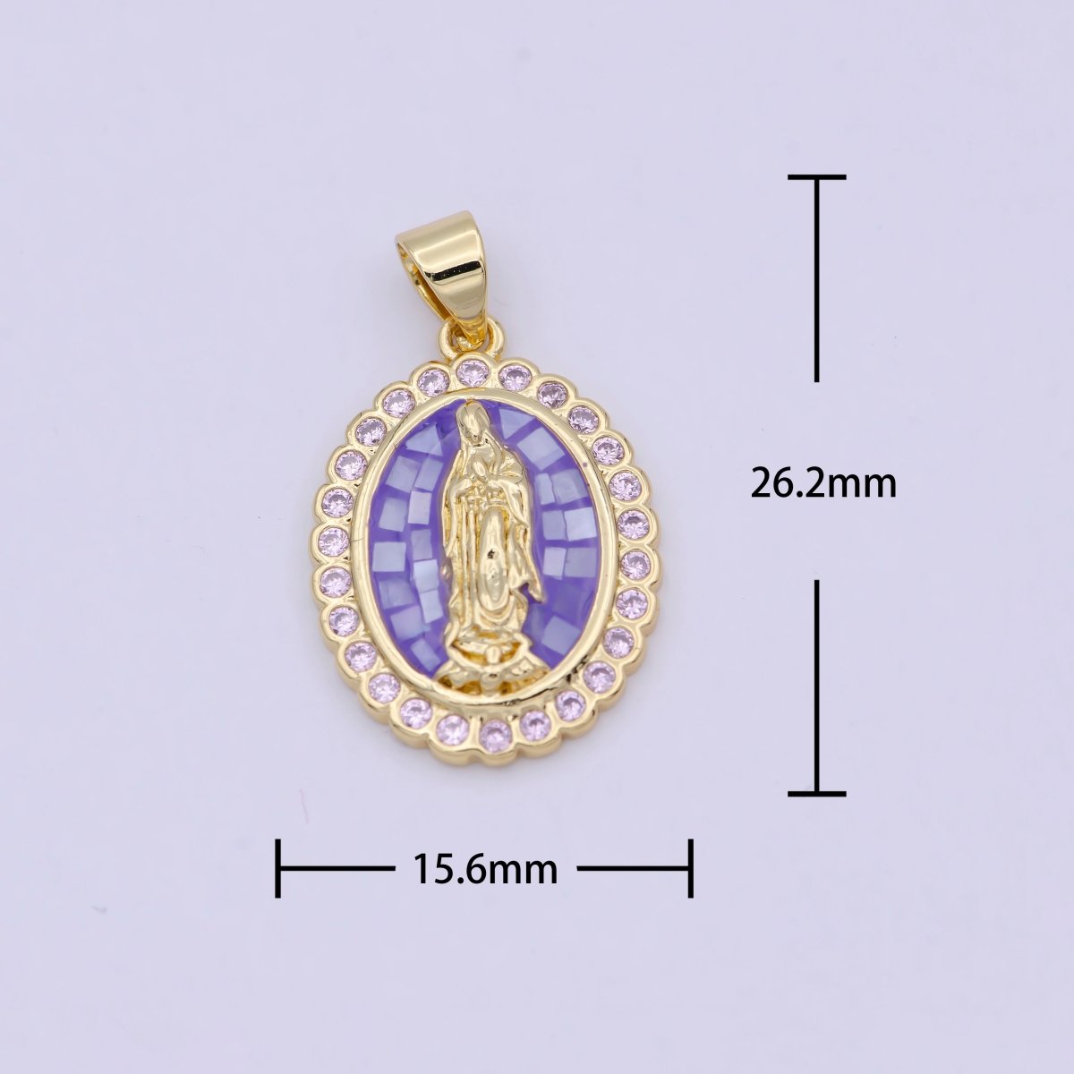 Purple Opal Miraculous Lady Charm for Necklace, Dainty Lady of Guadalupe Pendant for Religious Jewelry Making Supply in Gold Filled N-621 - DLUXCA