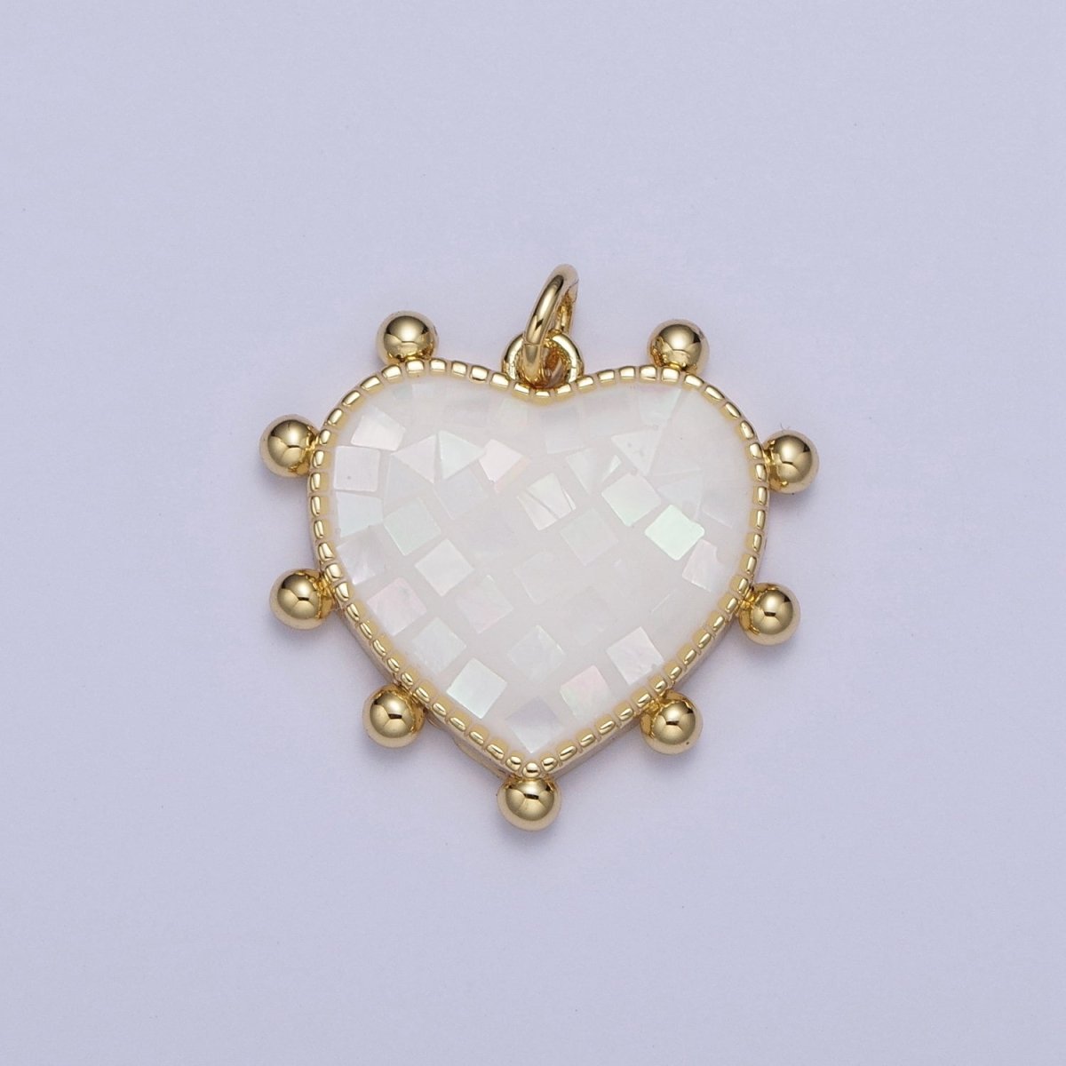 Purple, White, Pink, Teal, Green, Blue Shell Opal Beaded Heart Love Charm For Jewelry Making AG-062~AG-067 - DLUXCA