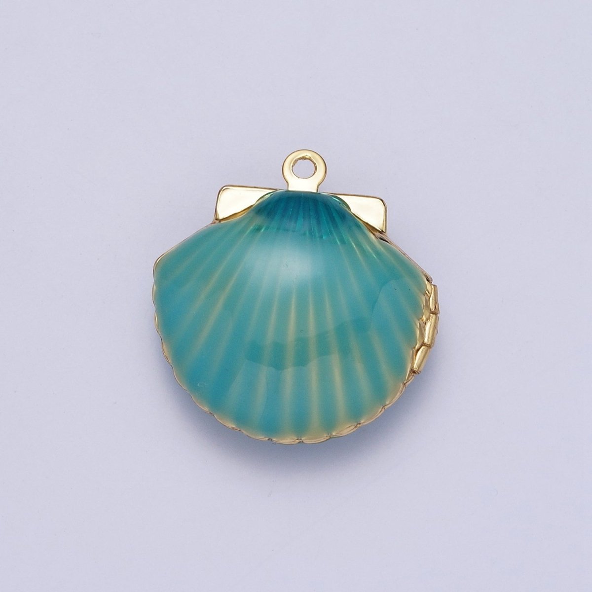 Purple/Teal Enamel Clam Sea Shell Gold Locket Charm For Beach Jewelry AG-028 AG-029 - DLUXCA