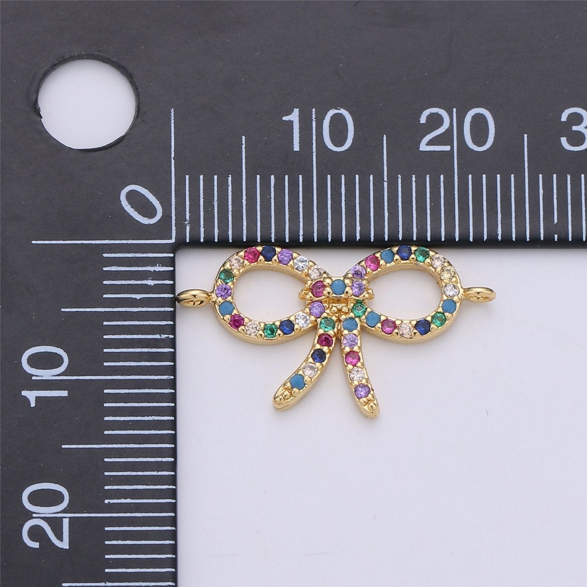Rainbow Bow Charm Colorful Cubic Charm Connector Gold Bow Bracelet Necklace Earring Component F-336 - DLUXCA