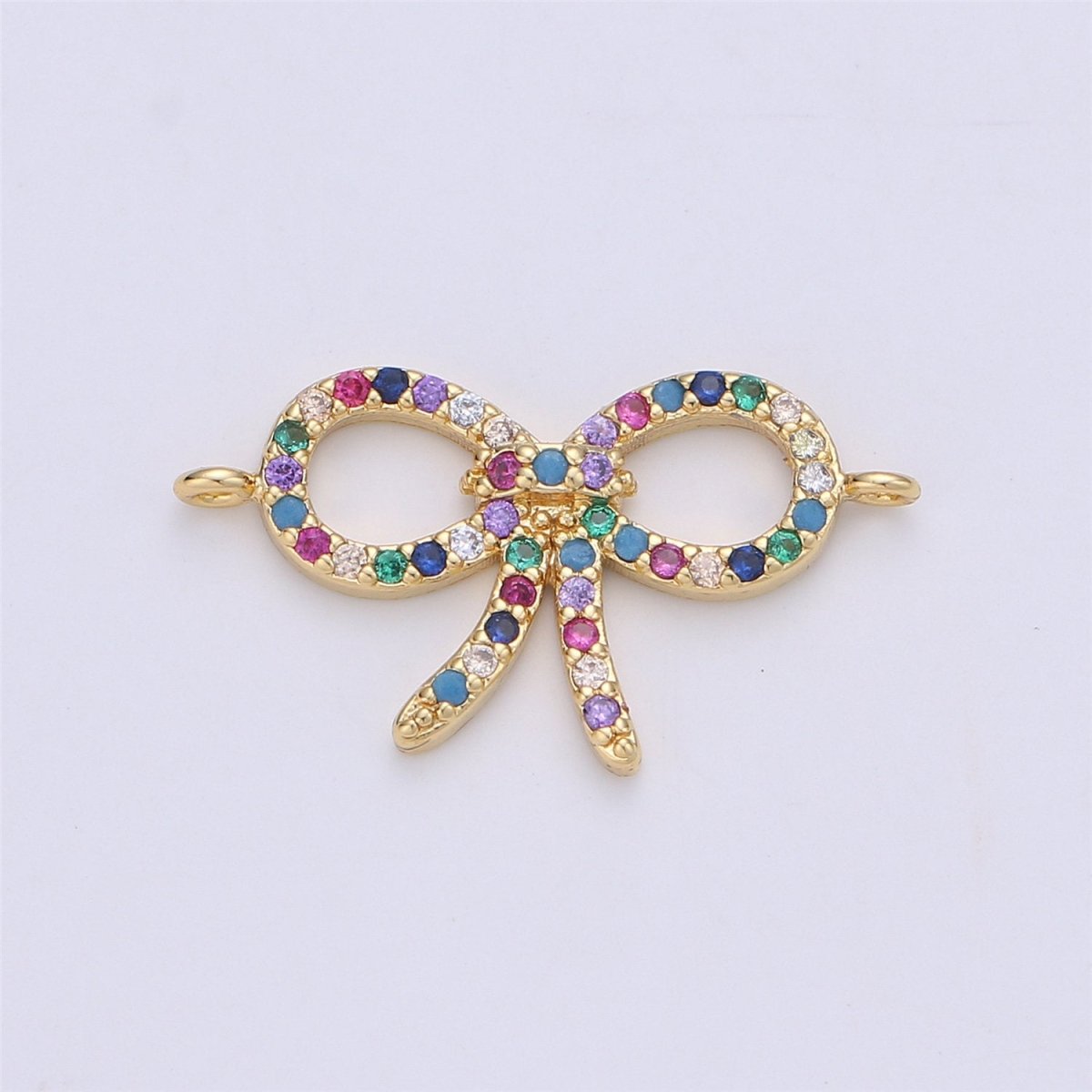 Rainbow Bow Charm Colorful Cubic Charm Connector Gold Bow Bracelet Necklace Earring Component F-336 - DLUXCA