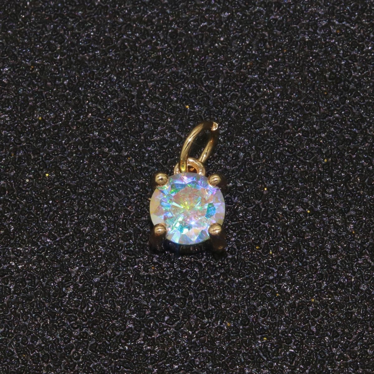 Rainbow Circle CZ Pendant, Opalescent CZ Charm, Aurore Boreale Cubic Zirconia charm, Jewelry Gold Filled E-919 - DLUXCA