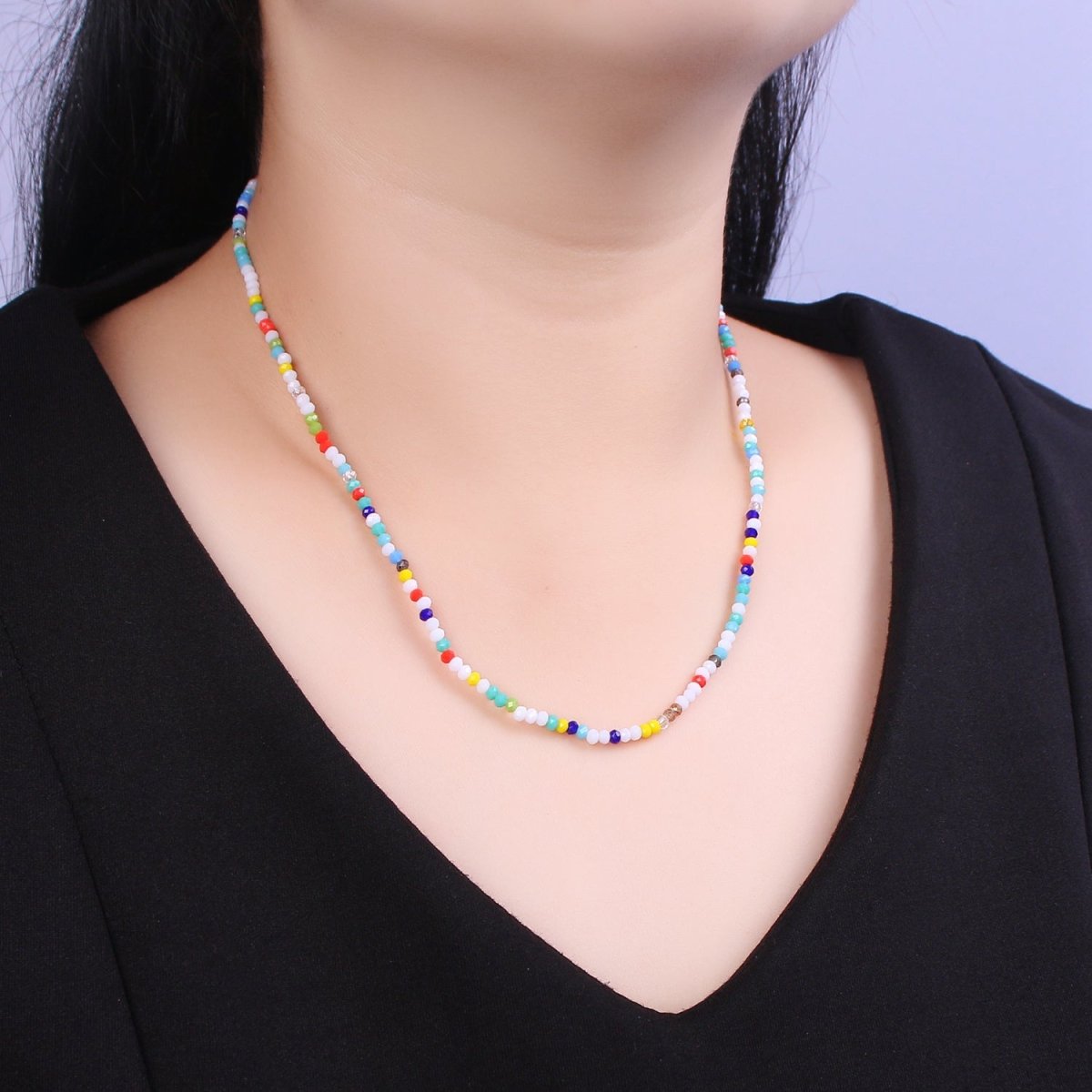 Rainbow Color Glass Seed Bead Necklace 17.5 inch + 2 inch Extender Chain Necklace Gift | WA-449 Clearance Pricing - DLUXCA