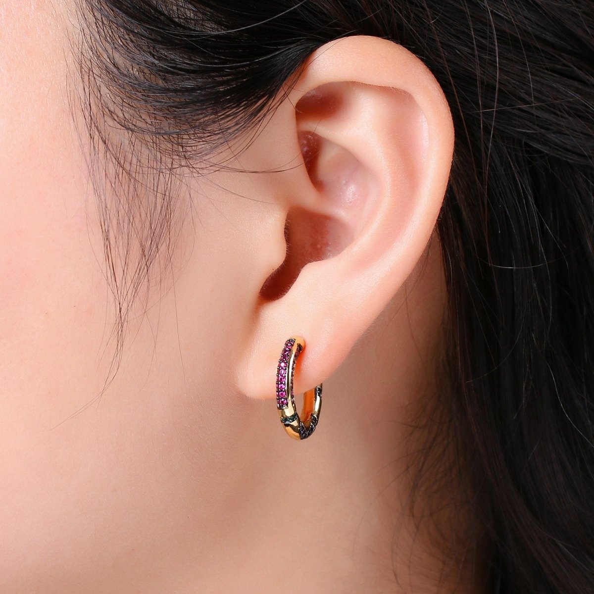 Rainbow CZ Ear Cuff, Ear Cuff No Piercing, Dainty Conch Earring , Non Pierced Ear Cuff, Gold Earcuff Conch Hoop K-596 K-597 - DLUXCA