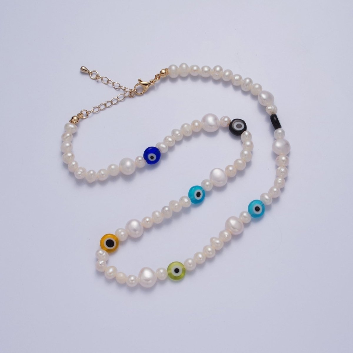 Rainbow Evil Eye Beaded Choker Necklace for Women Freshwater Pearl Choker Necklace Boho Handmade 18K Gold Filled Y2K Jewelry | WA-1023 Clearance Pricing - DLUXCA