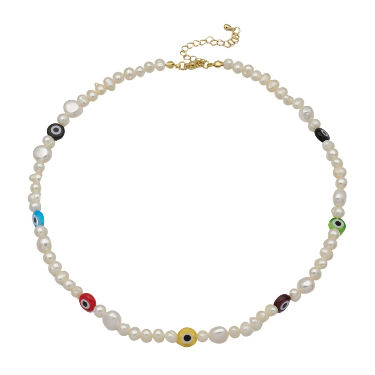 Rainbow Evil Eye Beaded Choker Necklace for Women Freshwater Pearl Choker Necklace Boho Handmade 18K Gold Filled Y2K Jewelry | WA-1023 Clearance Pricing - DLUXCA