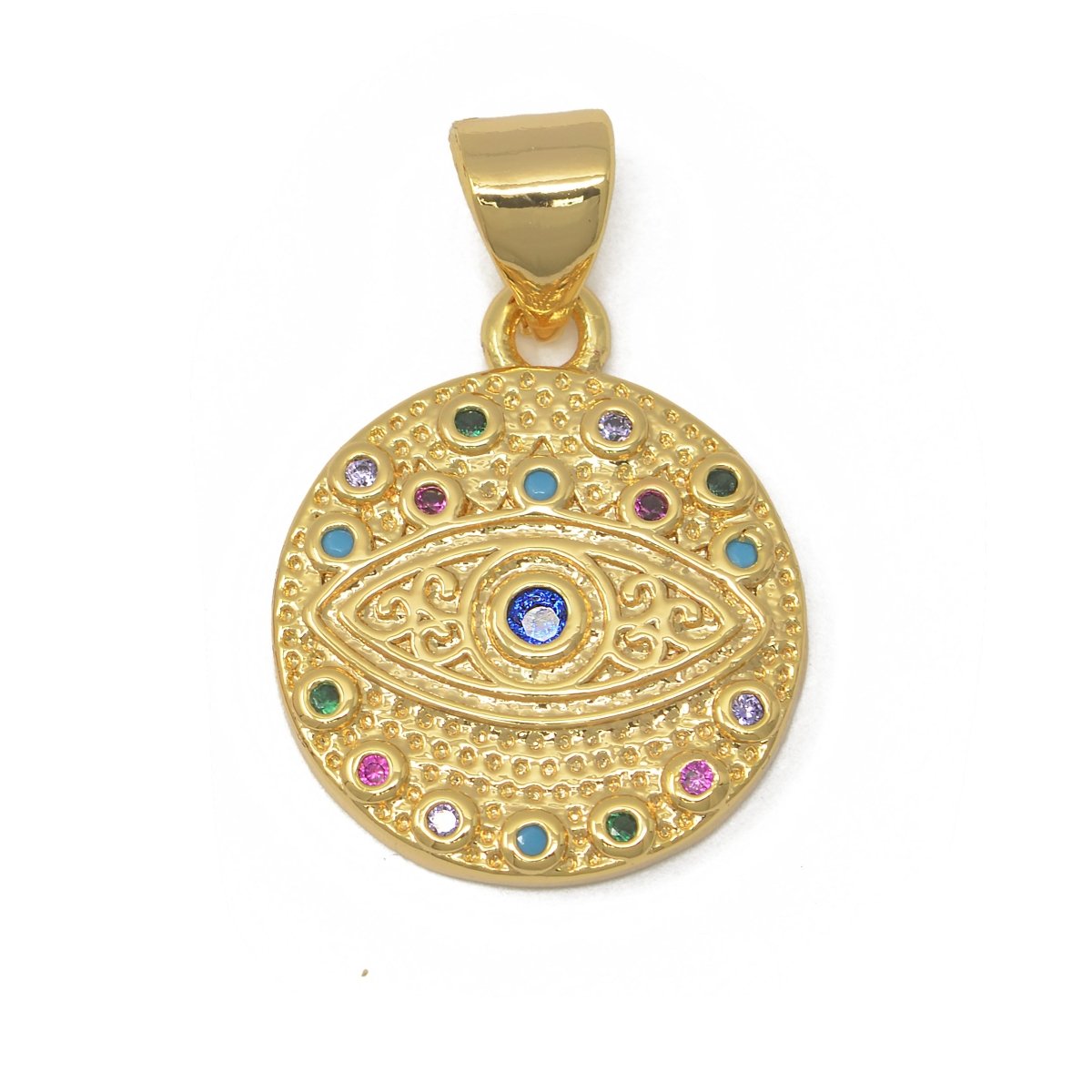 Rainbow Evil Eye Gold Filled Circle Protection Amulet Pendants J-896 - DLUXCA