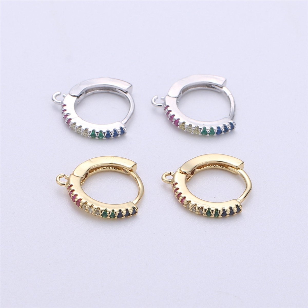 Rainbow Gold Filled Tiny hoop earrings, Multi Color Cubic small hoops, Tiny hoops, Dainty hoops, Minimalist Huggie earrings with open link K-321 K-709 - DLUXCA
