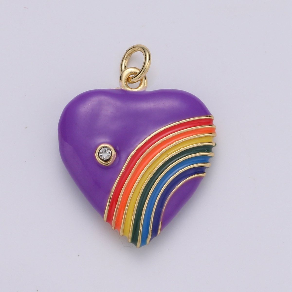 Rainbow Heart Charms, Enamel with Cubic Zirconia Crystal, Retro 1980's Style Charm Vintage Heart Pendant Red, Pink, Turquoise, Purple, Red C-805~C-812 - DLUXCA
