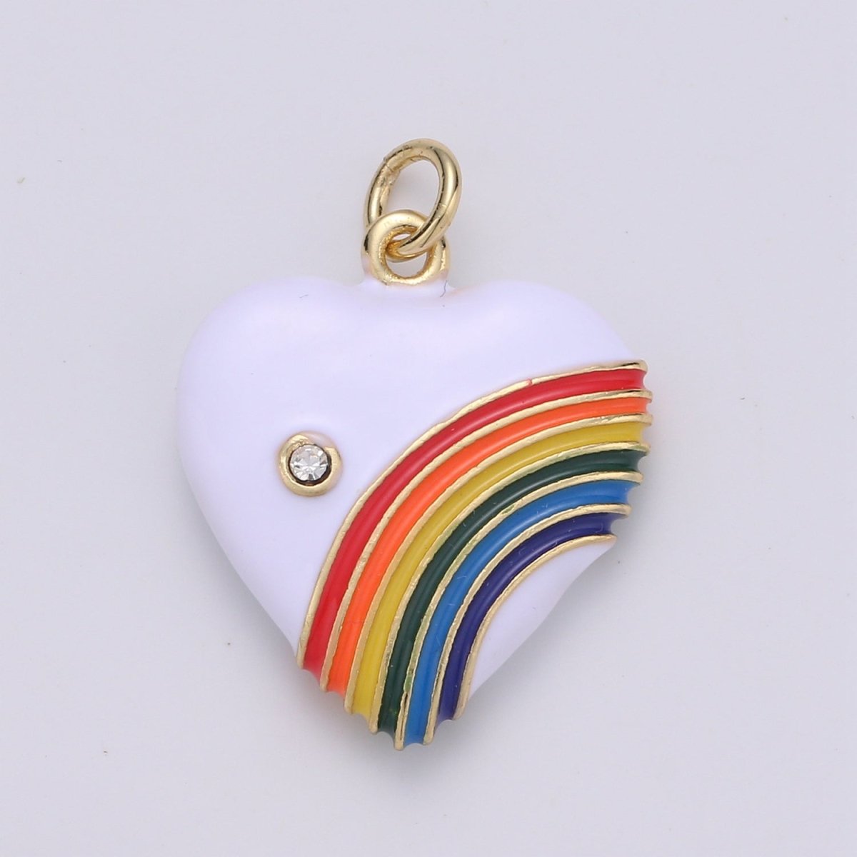 Rainbow Heart Charms, Enamel with Cubic Zirconia Crystal, Retro 1980's Style Charm Vintage Heart Pendant Red, Pink, Turquoise, Purple, Red C-805~C-812 - DLUXCA