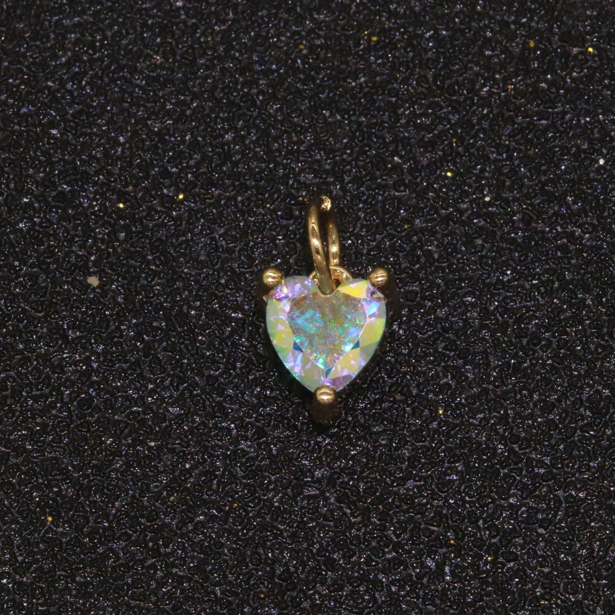 Rainbow Heart CZ Pendant, Opalescent CZ Charm, Aurore Boreale Cubic Zirconia charm, Jewelry Gold Filled E-918 - DLUXCA