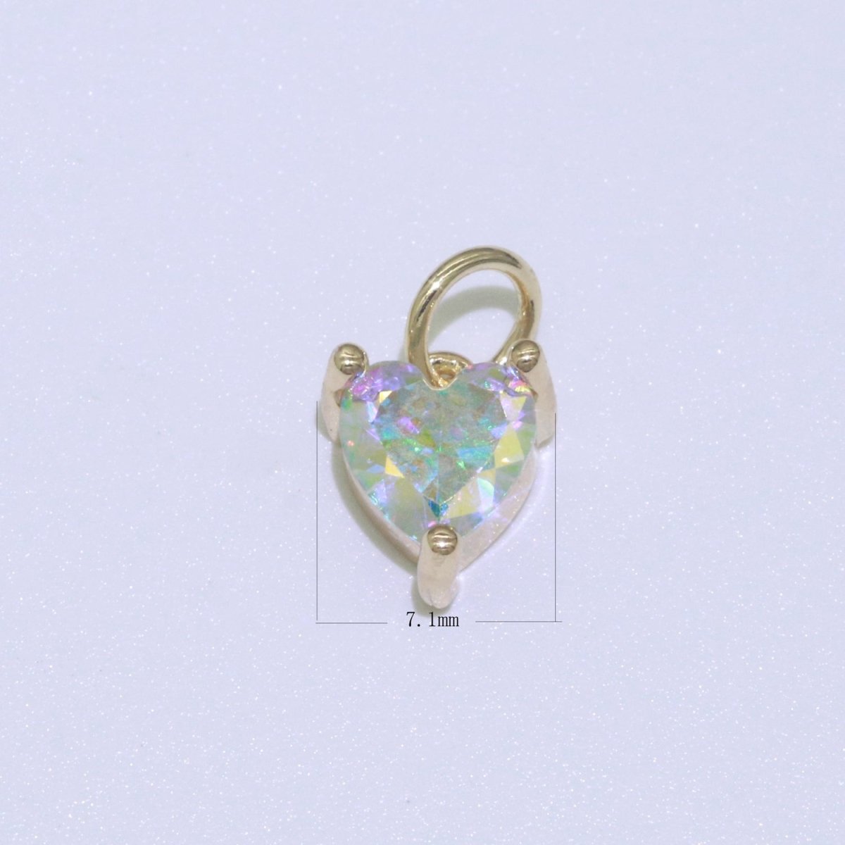 Rainbow Heart CZ Pendant, Opalescent CZ Charm, Aurore Boreale Cubic Zirconia charm, Jewelry Gold Filled E-918 - DLUXCA