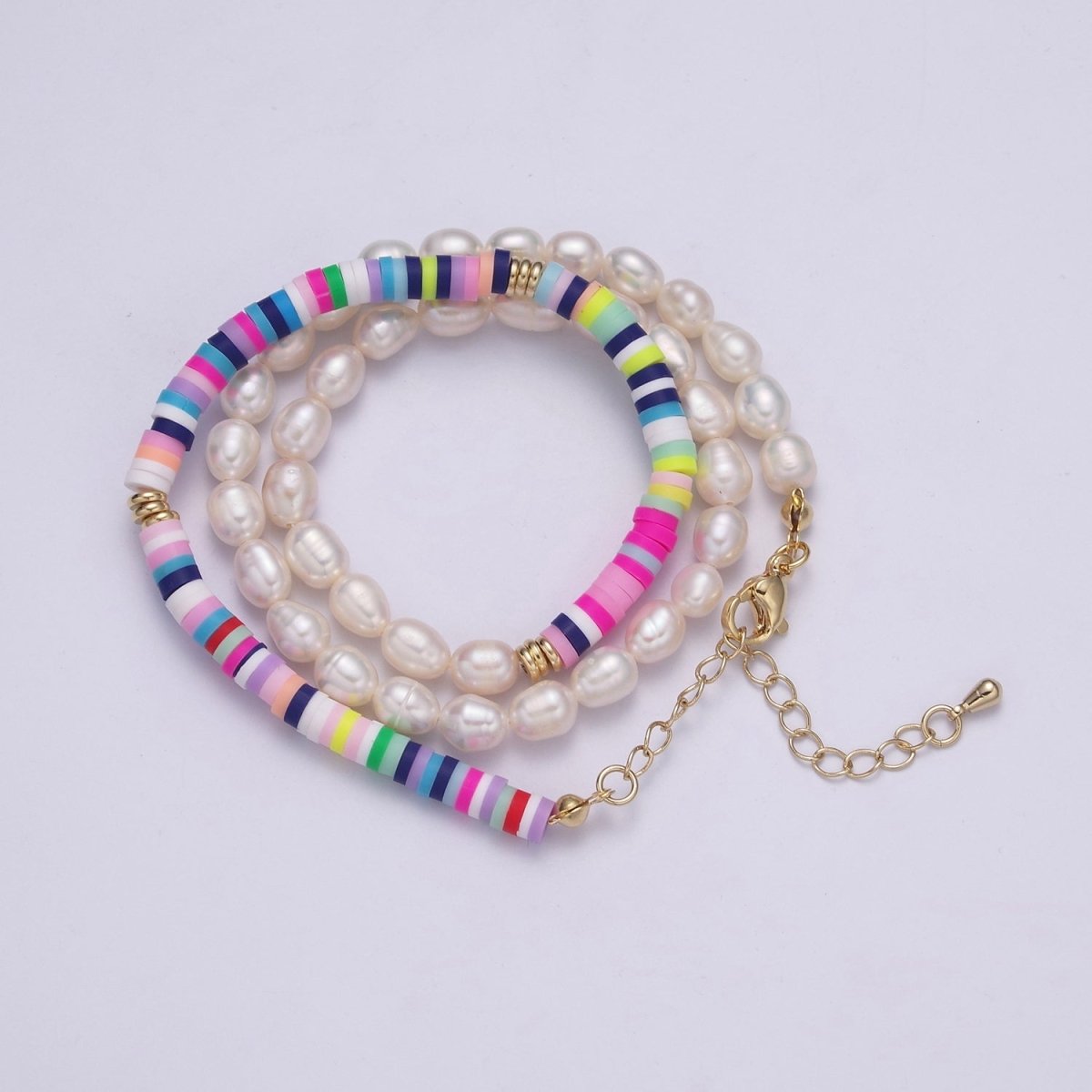 Rainbow Heishi Bead Freshwater Pearl Beaded Necklace, Beaded Necklace, Pearl Necklace, Gifts for Her/ Him | WA-461 Clearance Pricing - DLUXCA