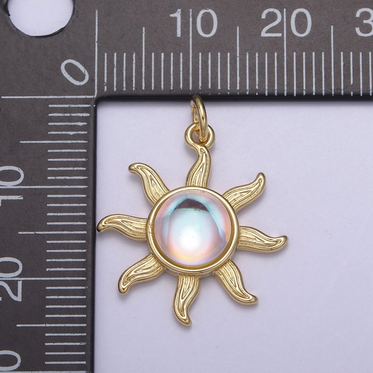 Rainbow Moonstone Sun Pendant in 14k Gold Filled June Birthstone Bohemian Celestial Jewelry Supply N-757 N-758 - DLUXCA