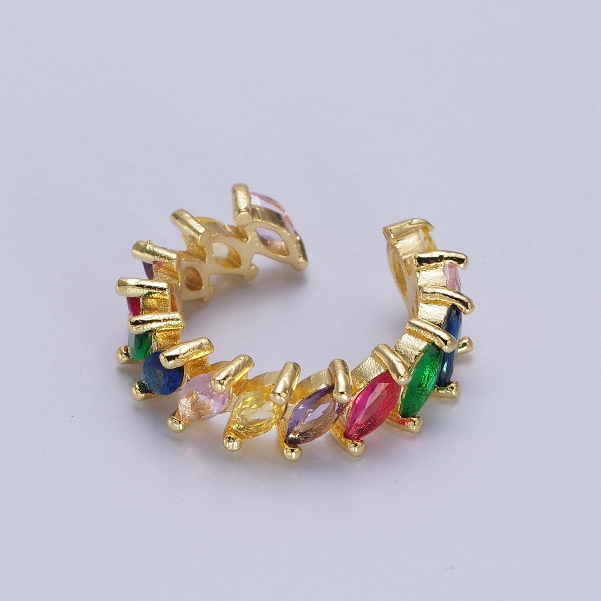 Rainbow Multicolor Marquise Sideway CZ Lined Adjustable Gold Ring | Y-500 - DLUXCA