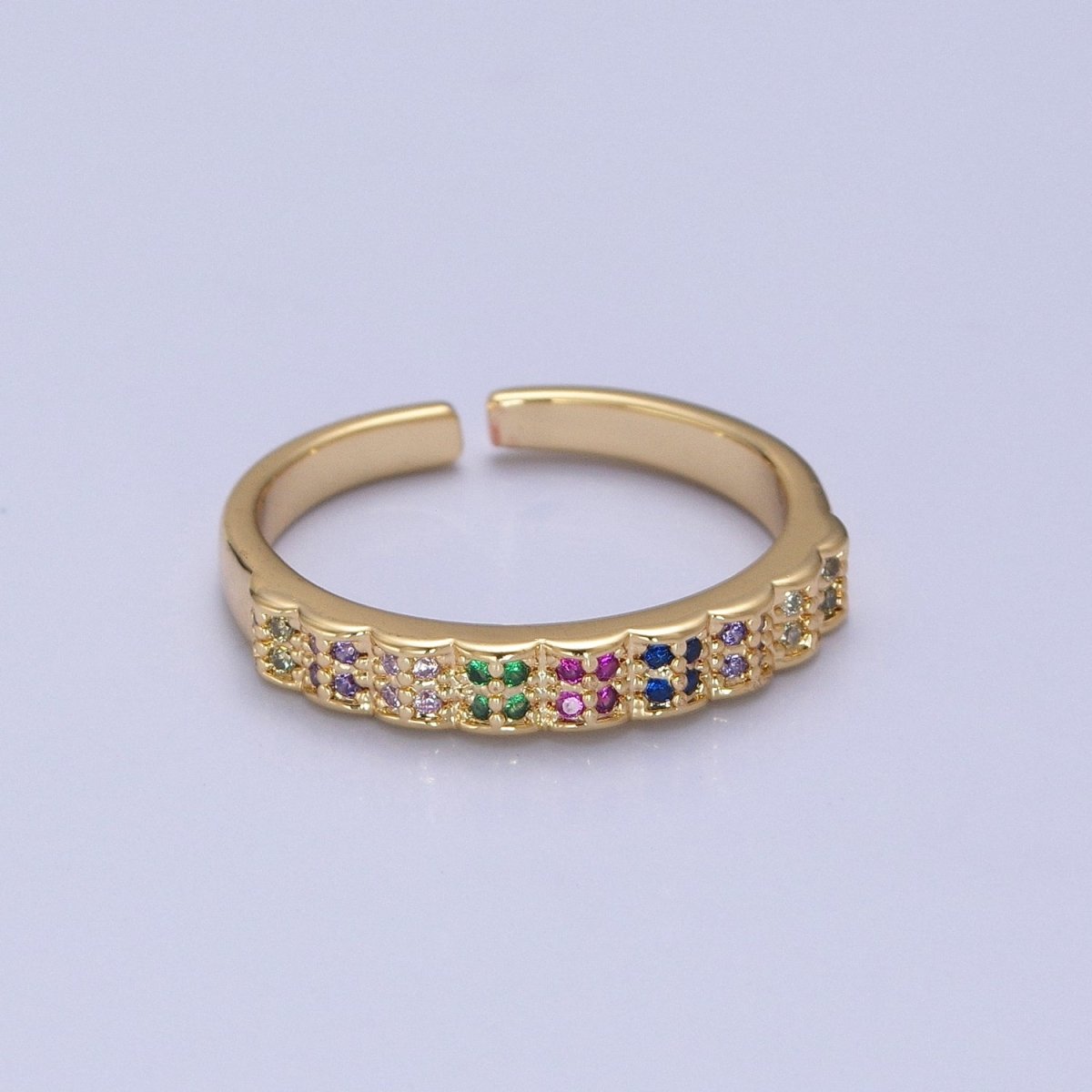 Rainbow Ring Gold Band Multicolor Band Ring Stackable Rainbow CZ Ring Rainbow Jewelry Stackable O-2128 - DLUXCA