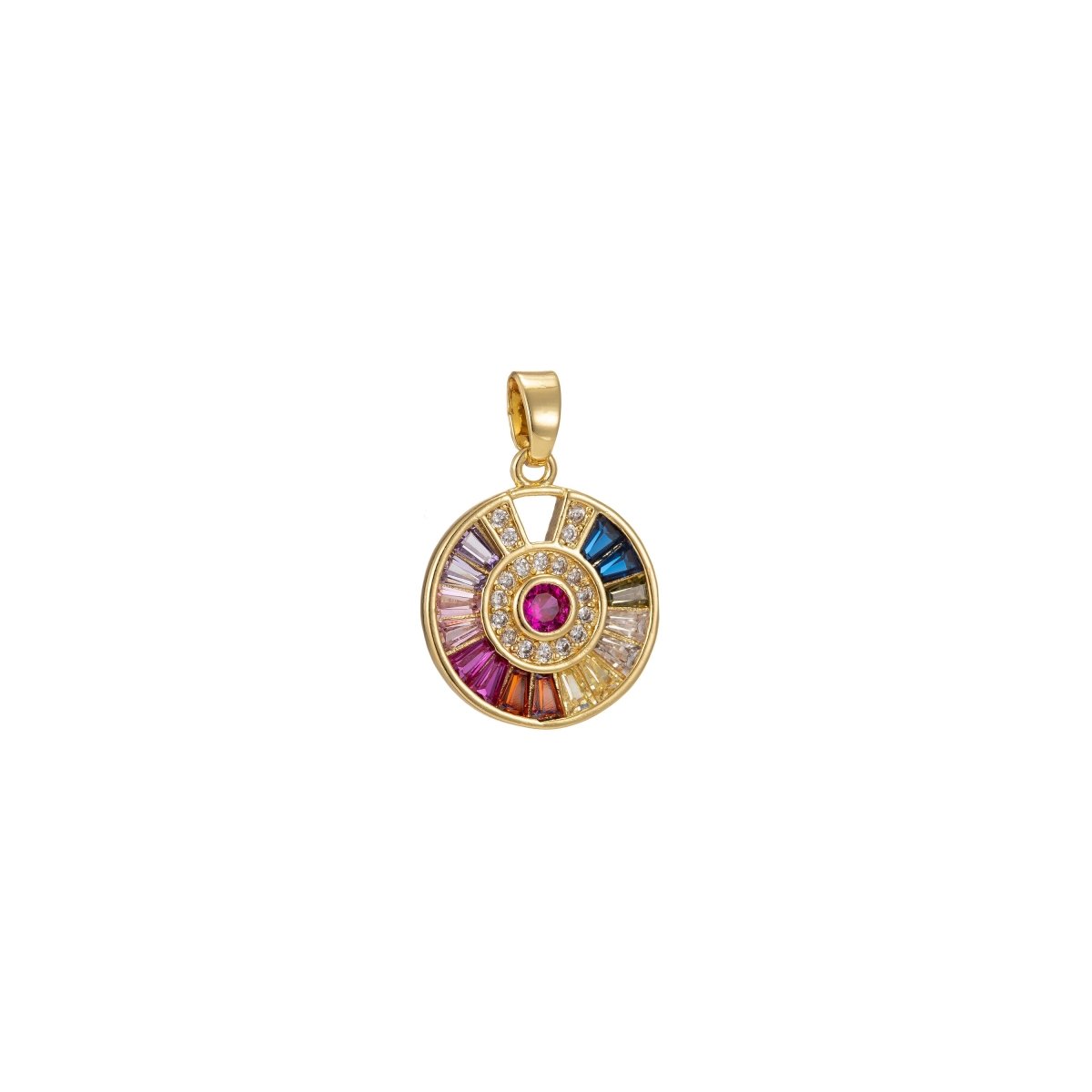 Rainbow Round Charm CZ Micro Pave, Disc Charm, Multi Color Pave Charm , Dainty Charms, Cubic Bracelet Earring Necklace Charm 21x14mm I-335 - DLUXCA