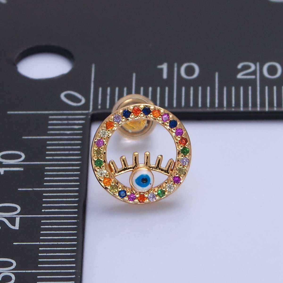 Rainbow Round Stud Earring Evil Eye Stud Earring T-475 - DLUXCA