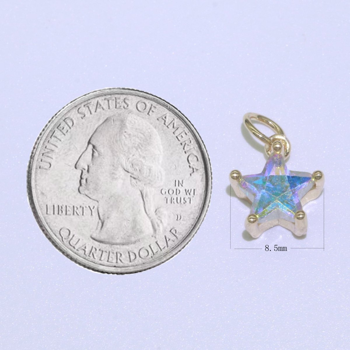 Rainbow Star CZ Pendant, Opalescent CZ Charm, Aurore Boreale Cubic Zirconia charm, Jewelry Gold Filled E-917 - DLUXCA