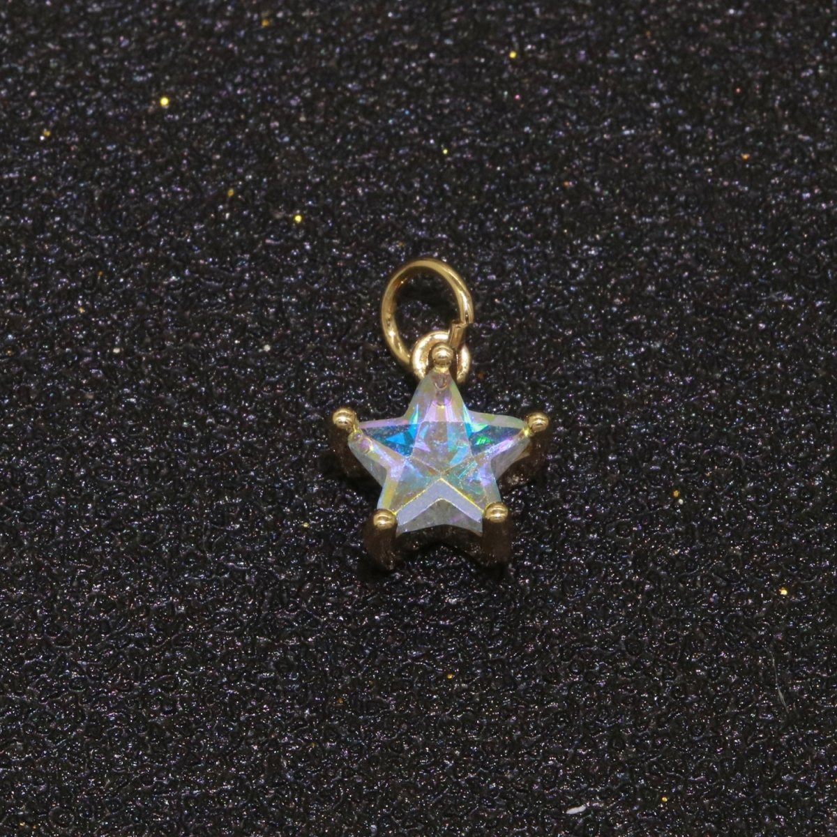 Rainbow Star CZ Pendant, Opalescent CZ Charm, Aurore Boreale Cubic Zirconia charm, Jewelry Gold Filled E-917 - DLUXCA