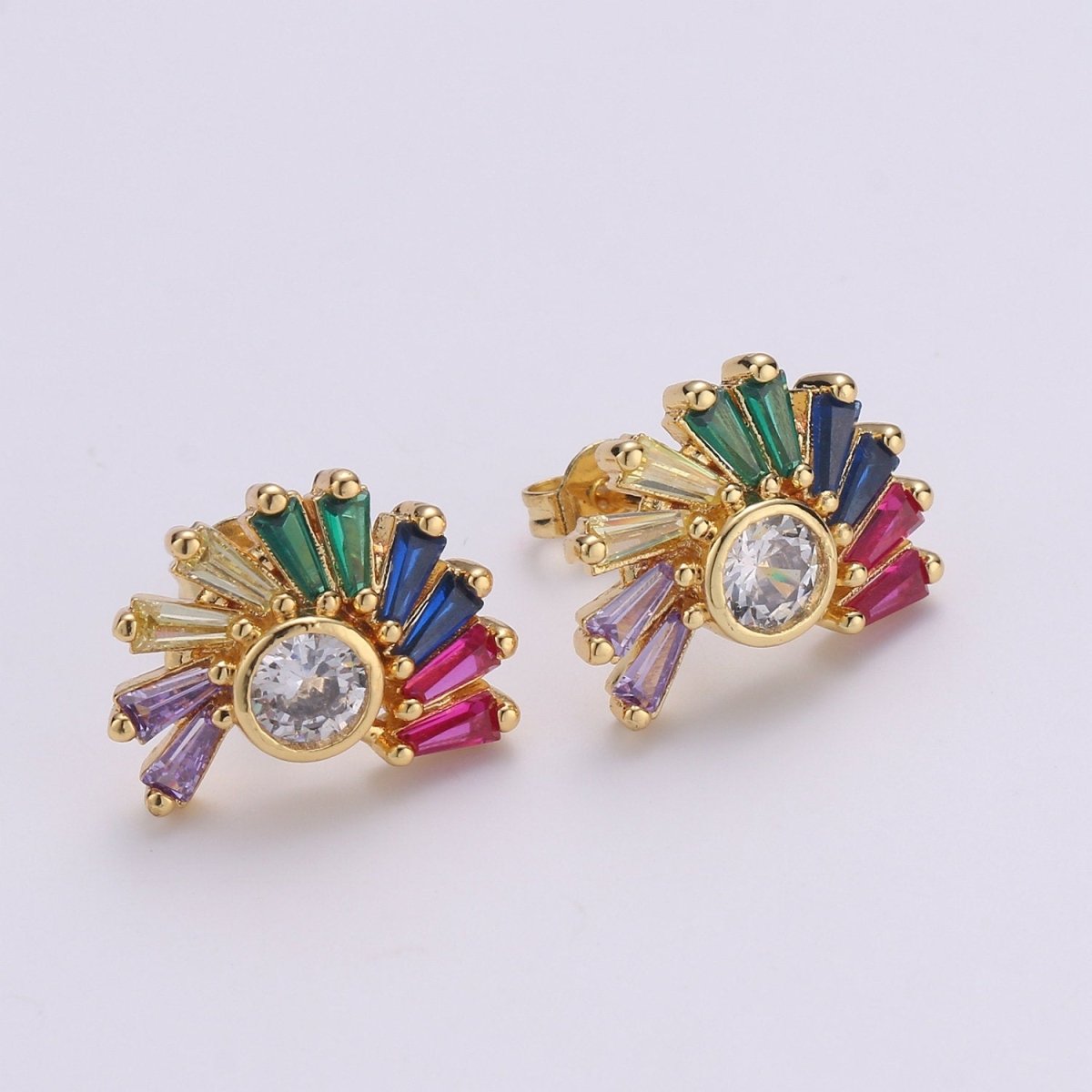 Rainbow stud earrings Gold Multi Color Cz earrings, dainty Earrihng studs, tiny studs gold, tiny earrings, Multi Color studs Q-264 - DLUXCA