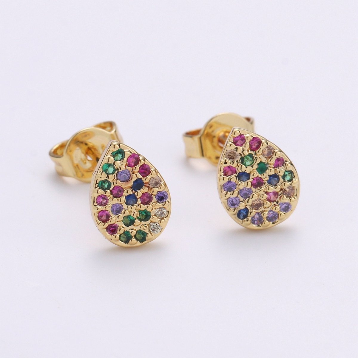 Rainbow Tiny CZ Tear Drop Stud Earrings Dainty Multi Color TearDrop Stud Earring Gold Minimalist Jewelry Gift For her christmas gift Q-250 - DLUXCA