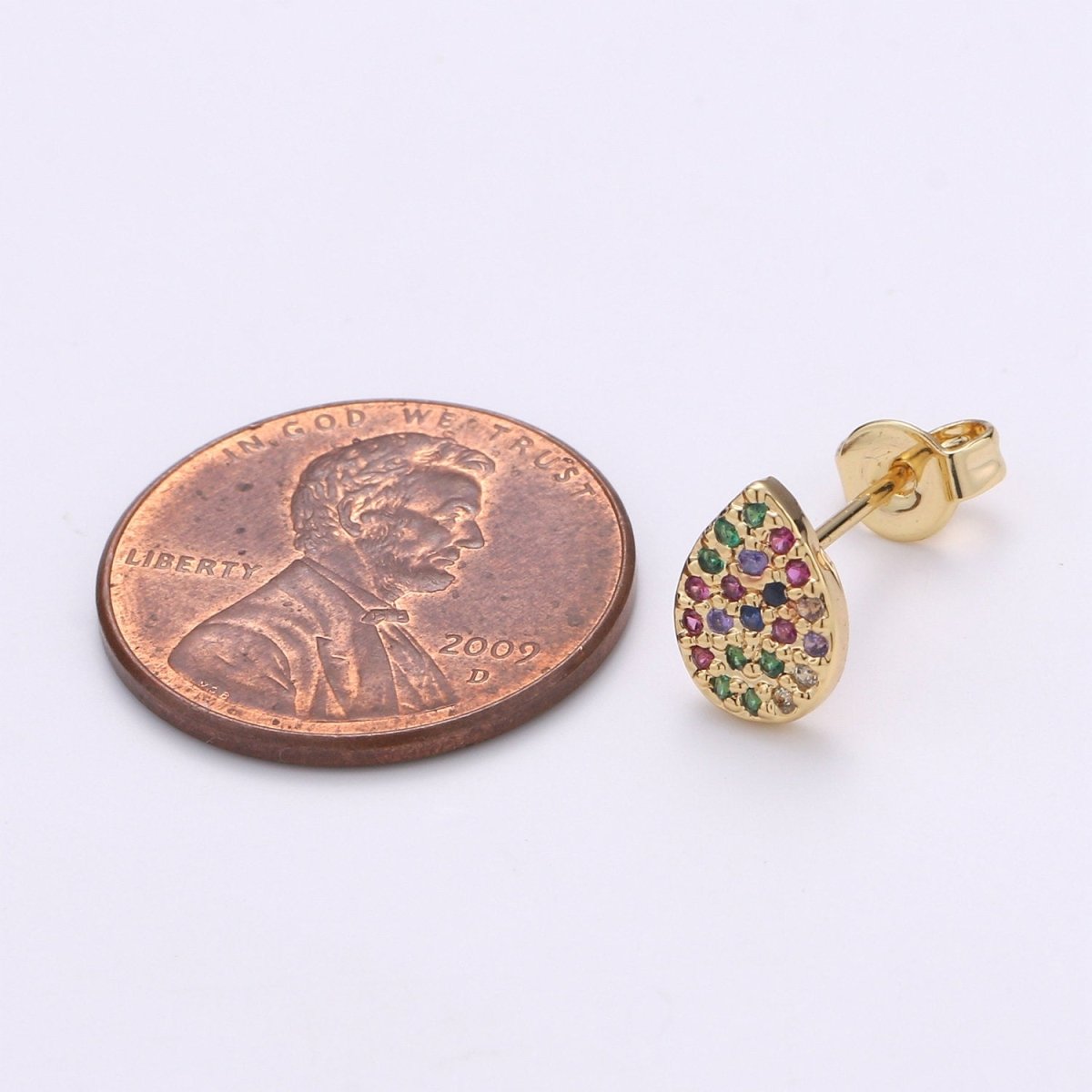 Rainbow Tiny CZ Tear Drop Stud Earrings Dainty Multi Color TearDrop Stud Earring Gold Minimalist Jewelry Gift For her christmas gift Q-250 - DLUXCA