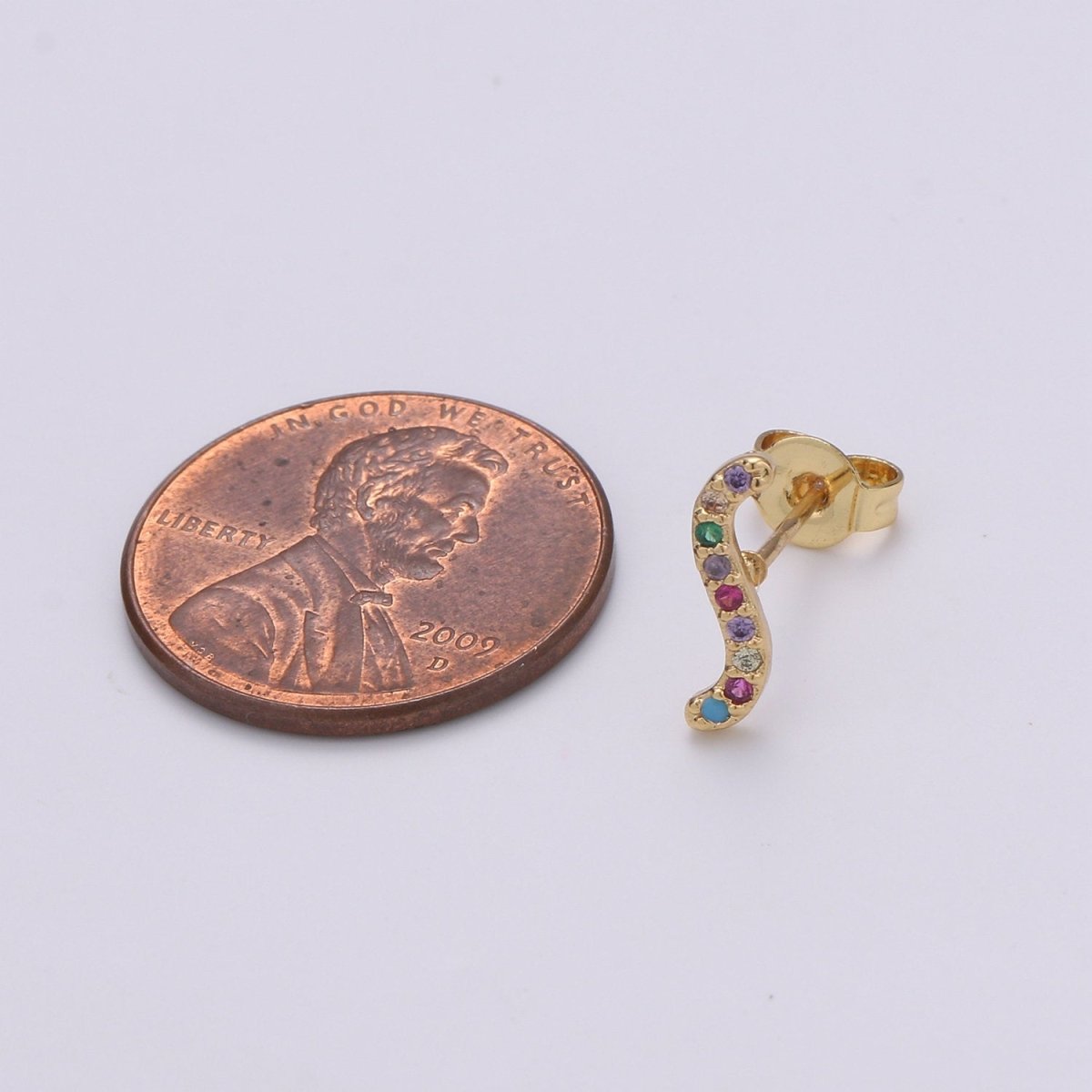Rainbow Tiny CZ Wave Stud Earrings Dainty Multi Color S Curve Stud Earring Gold Minimalist Jewelry Gift For her christmas gift Q-251 - DLUXCA