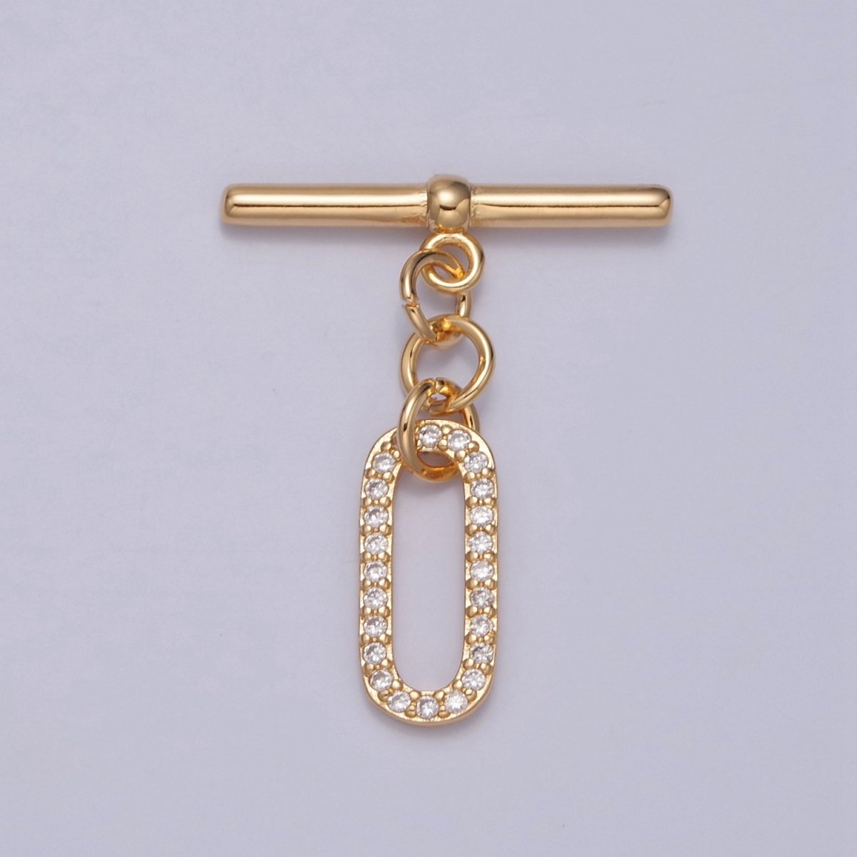 Real 18K Gold Plated Toggle Clasps • Gold Oval Toggle Clasps • Micro Pave cubic zirconia Toggle Clasps L-740 - DLUXCA