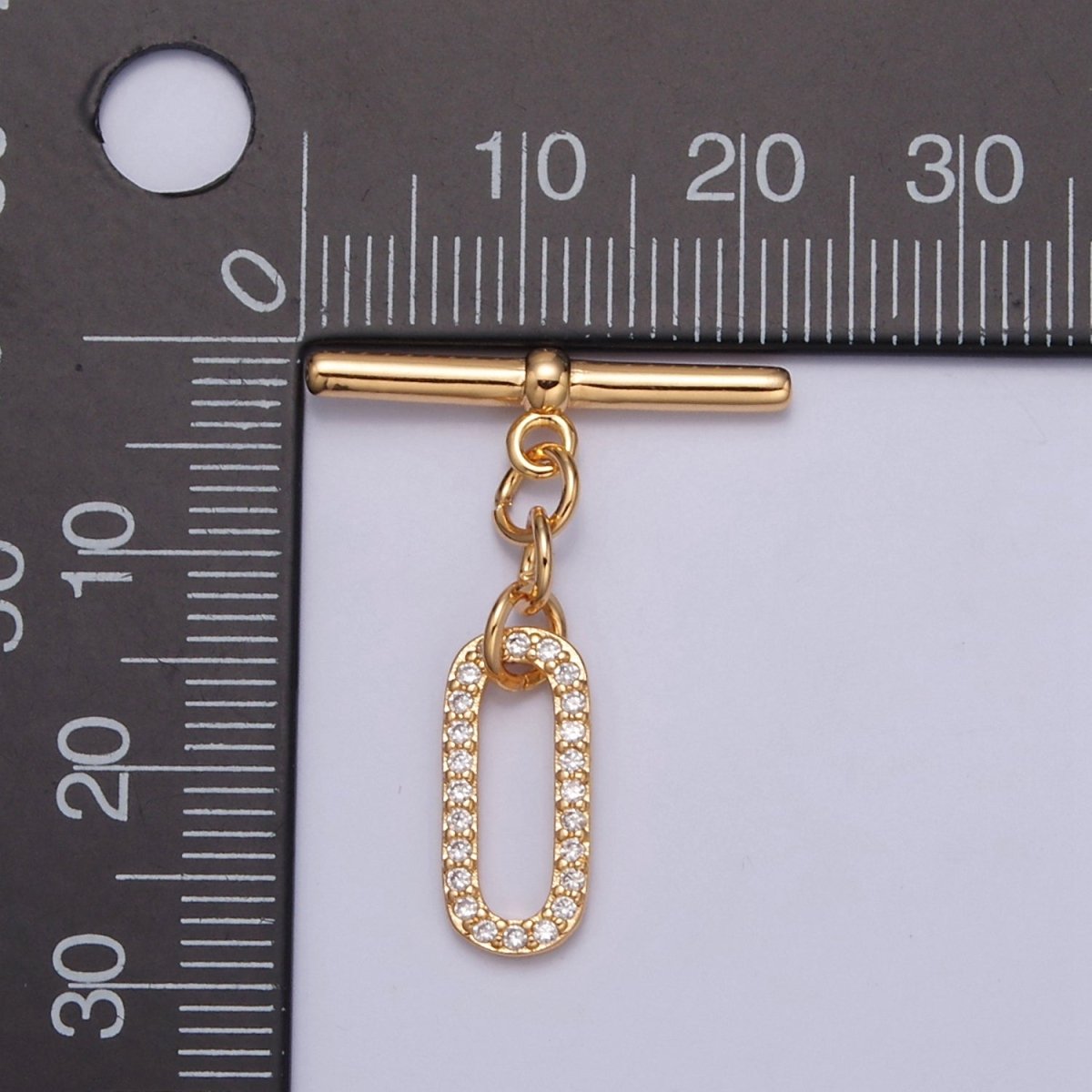Real 18K Gold Plated Toggle Clasps • Gold Oval Toggle Clasps • Micro Pave cubic zirconia Toggle Clasps L-740 - DLUXCA