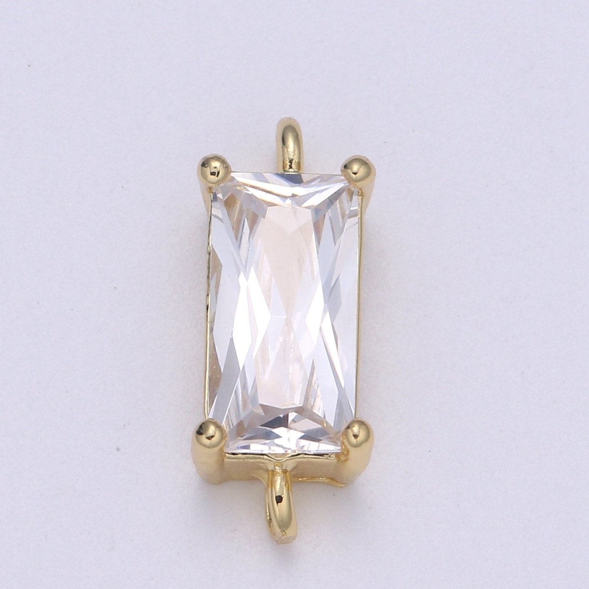 Rectangle Solitaire CZ Birthstone Charm Connector Geometric Diamond Cut Dainty Cubic Zirconia Connector for Necklace Earring Supply F-608-F613 - DLUXCA