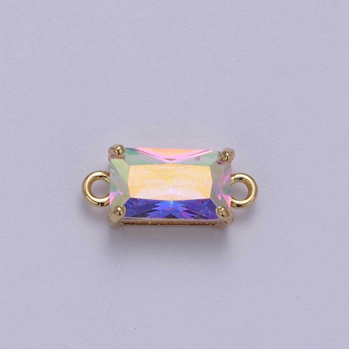 Rectangle Solitaire CZ Birthstone Charm Connector Geometric Diamond Cut Dainty Cubic Zirconia Connector for Necklace Earring Supply F-709~F-720 - DLUXCA