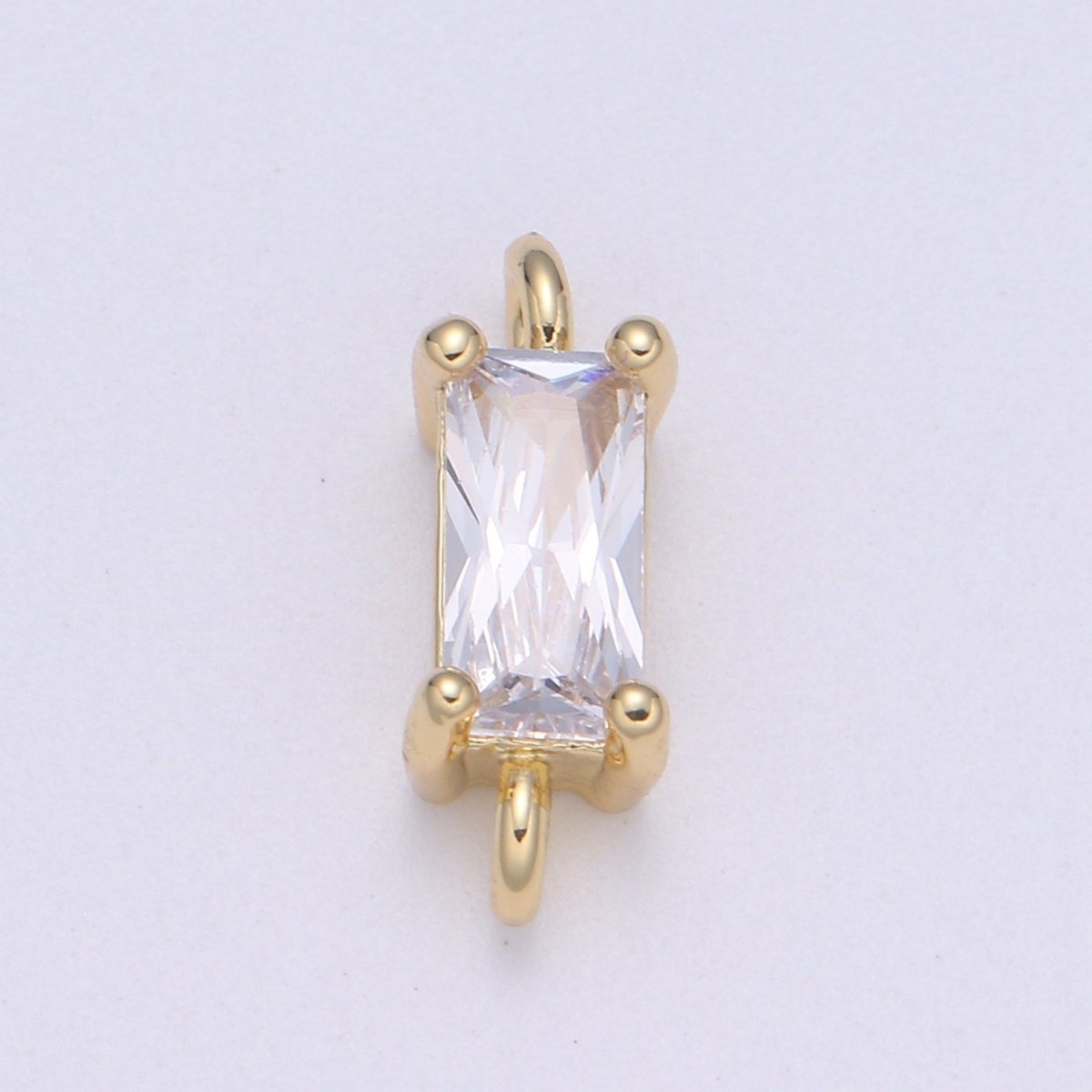 Rectangle Solitaire CZ Birthstone Charm Connector Geometric Diamond Cut Dainty Cubic Zirconia Connector for Necklace Earring Supply F594-F599 - DLUXCA
