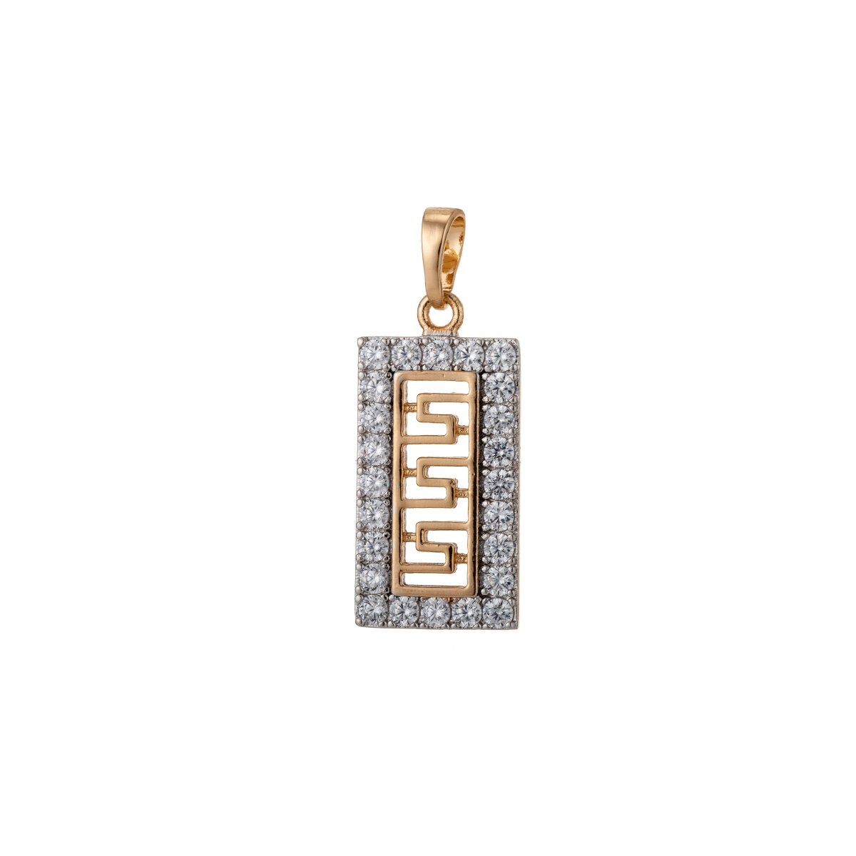 Rectangular CZ Pave 12x29mm Pendant Charm in 18k Gold fill H-819 - DLUXCA