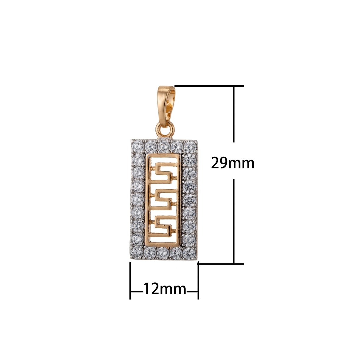 Rectangular CZ Pave 12x29mm Pendant Charm in 18k Gold fill H-819 - DLUXCA