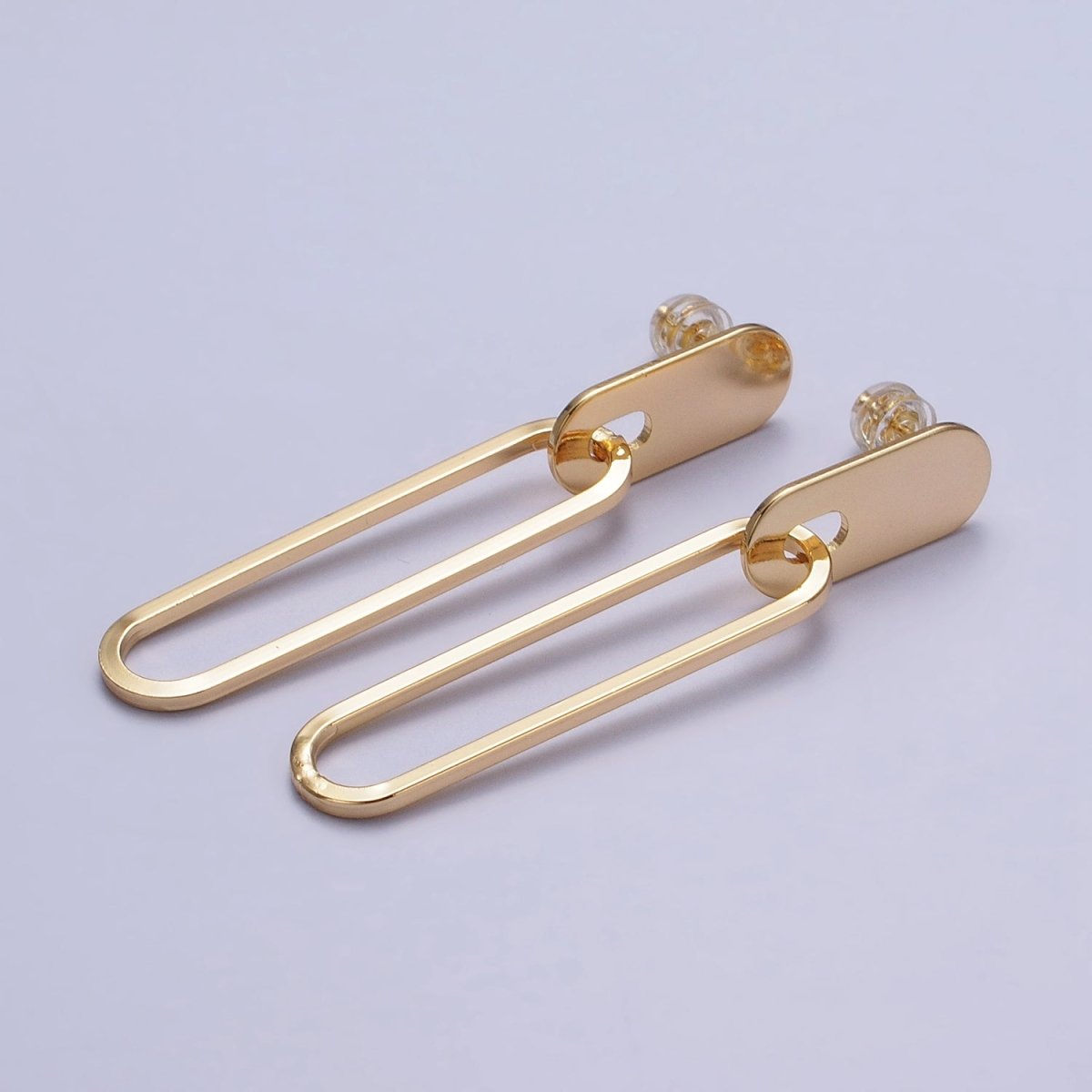 Rectangular Oblong Link Dangle Drop Stud Earrings in Gold & Silver | AB164 AB165 - DLUXCA