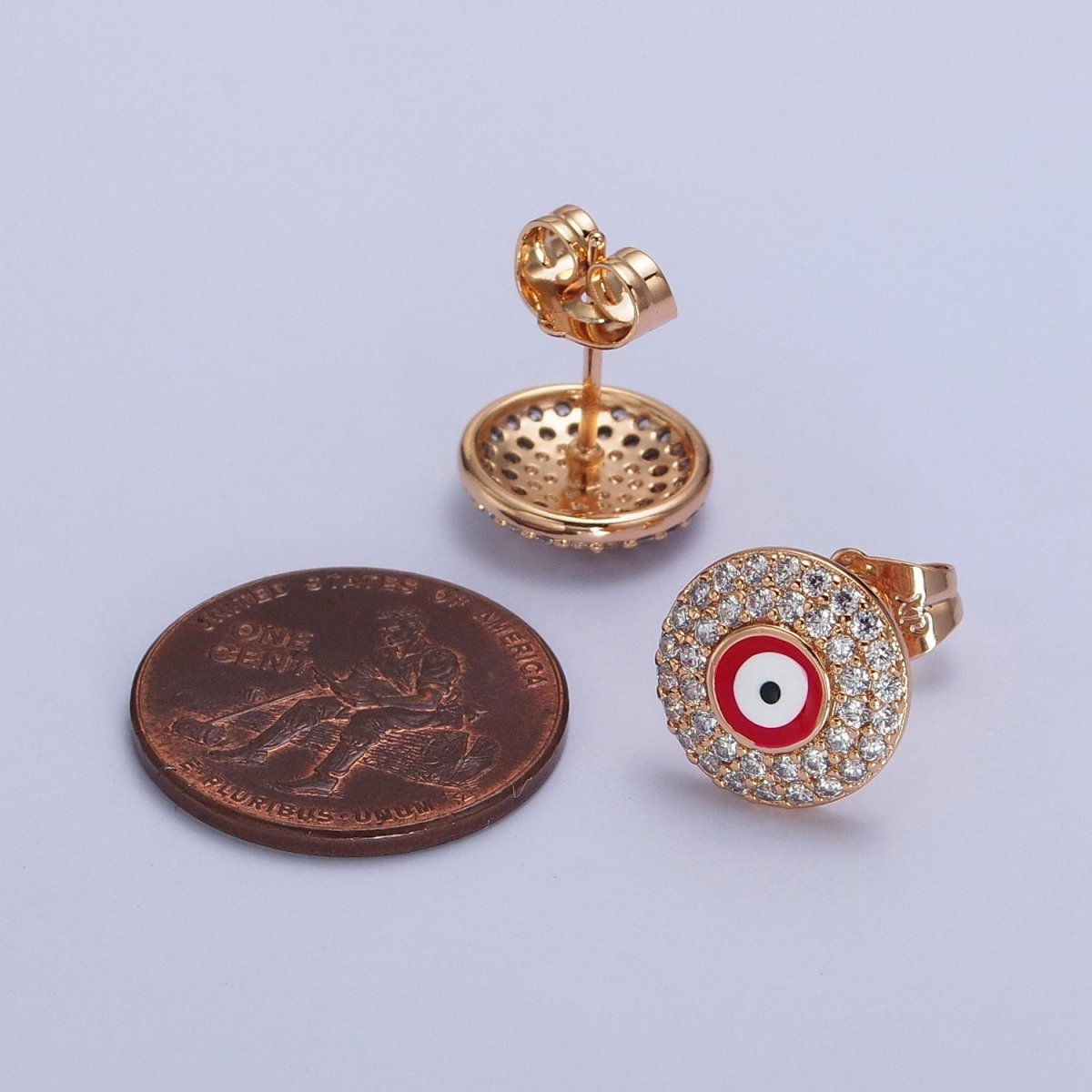 Red, Blue Evil Eye Enamel Clear Micro Paved CZ Round Stud Earrings | AB226 AB227 - DLUXCA