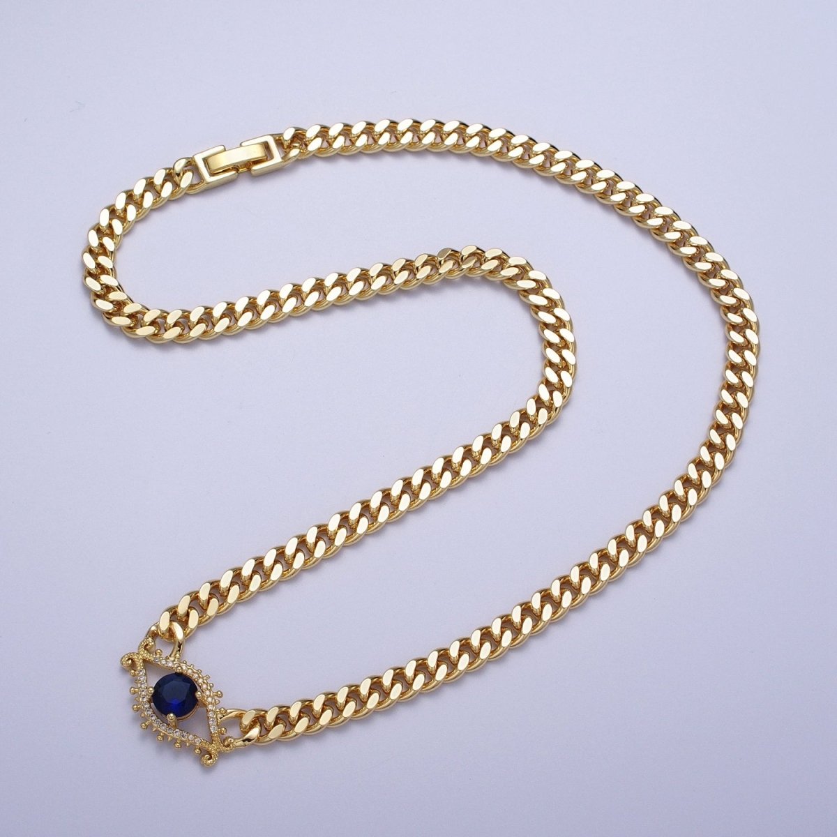 Red, Blue Micro Paved Evil Eye of Ra 18 Inch Gold Curb Chain Necklace | WA-1410 WA-1411 Clearance Pricing - DLUXCA