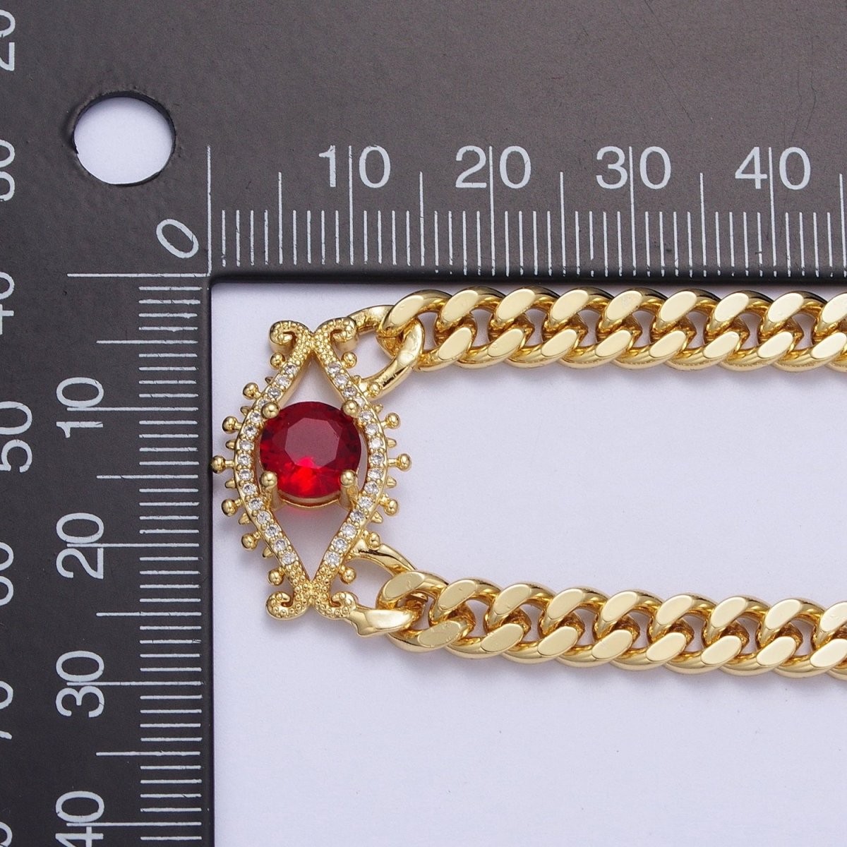 Red, Blue Micro Paved Evil Eye of Ra 18 Inch Gold Curb Chain Necklace | WA-1410 WA-1411 Clearance Pricing - DLUXCA