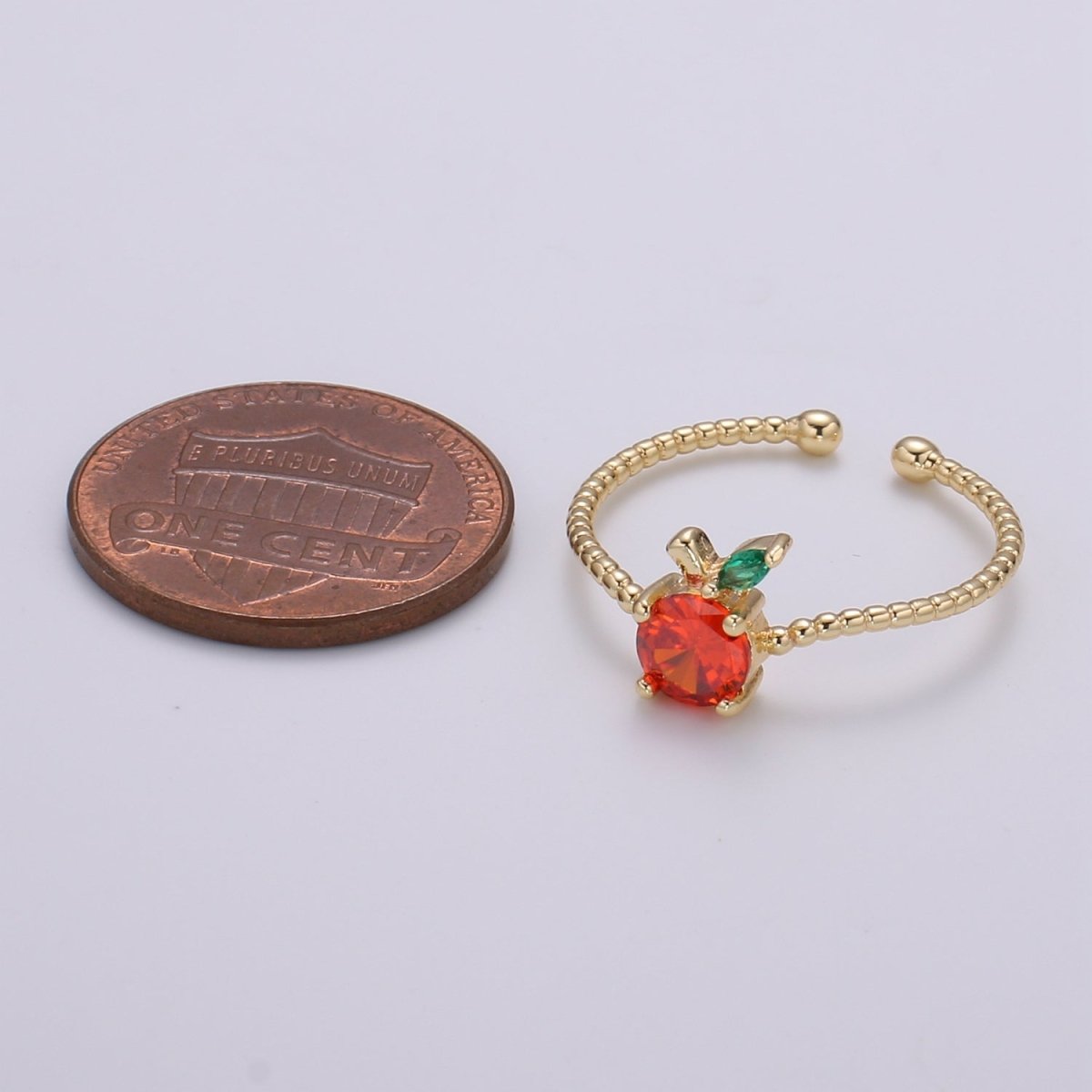 Red Cherry Gold Filled beaded Band Adjustable Ring - R492 - DLUXCA