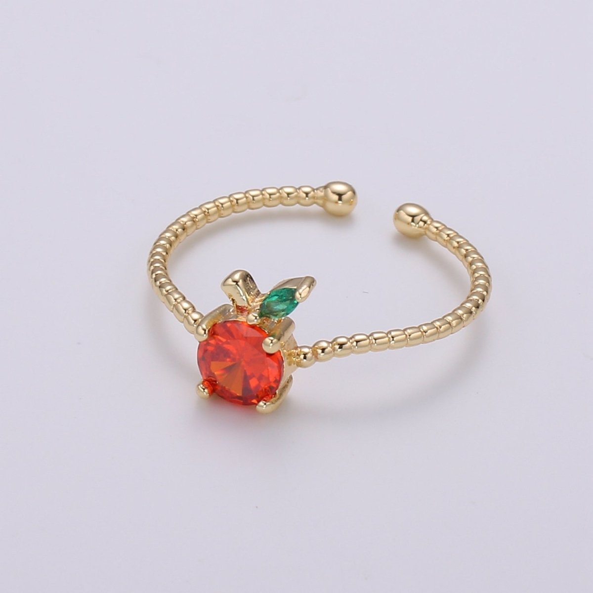 Red Cherry Gold Filled beaded Band Adjustable Ring - R492 - DLUXCA