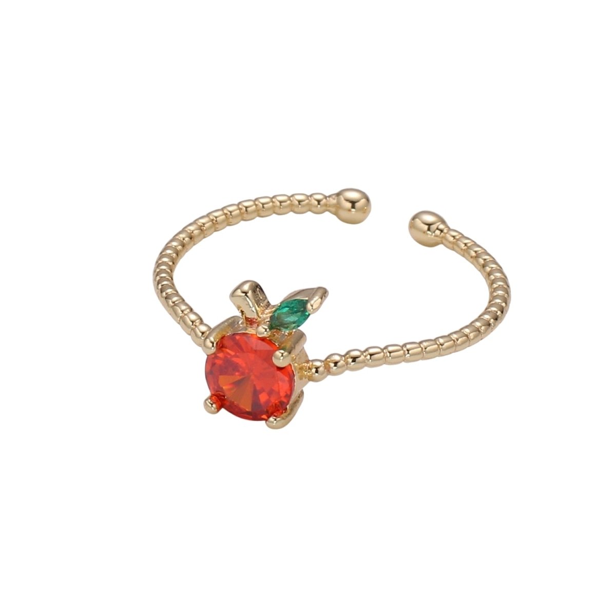 Red Cherry Gold Filled beaded Band Adjustable Ring - R492 - DLUXCA