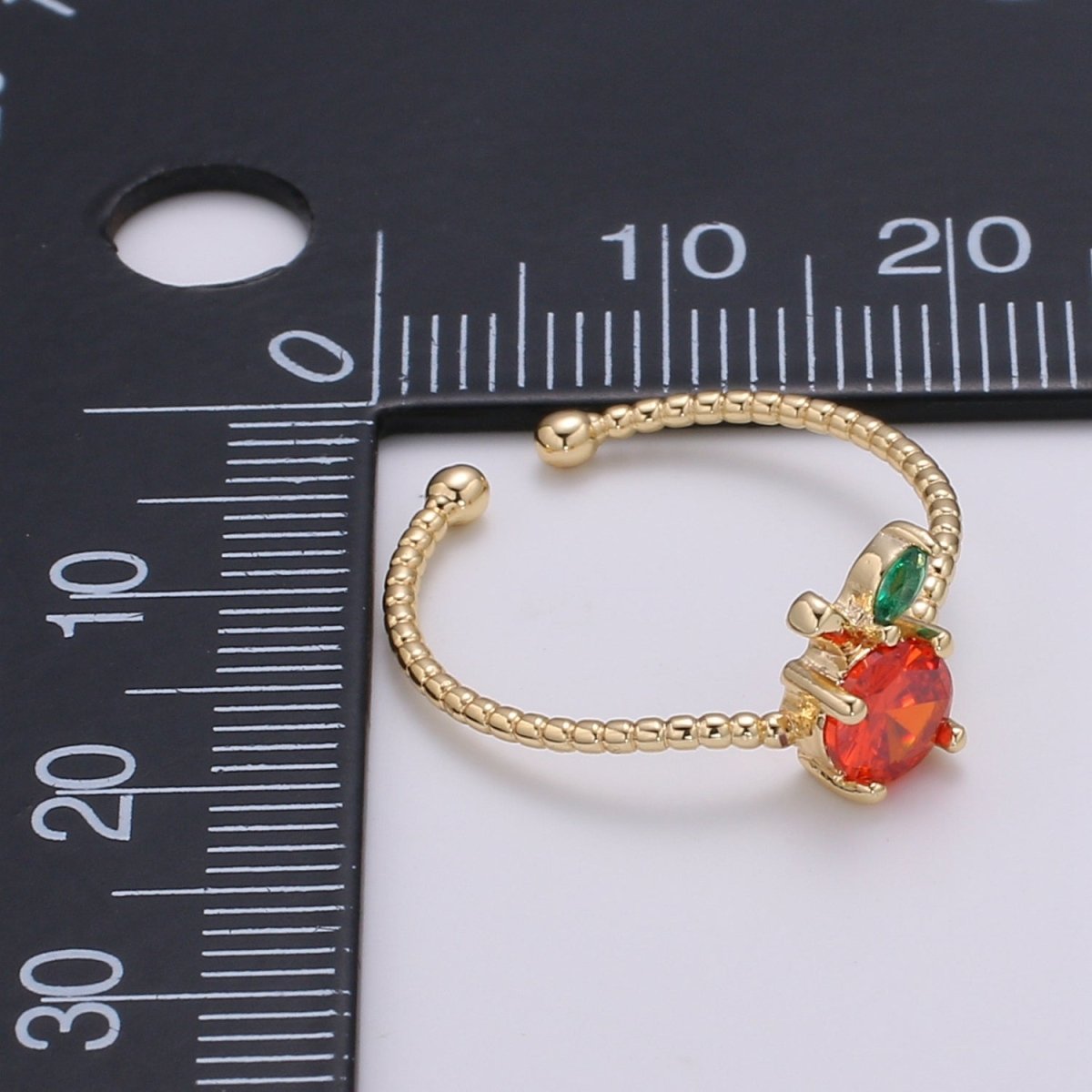 Red Cherry Gold Filled beaded Band Adjustable Ring - R492 - DLUXCA