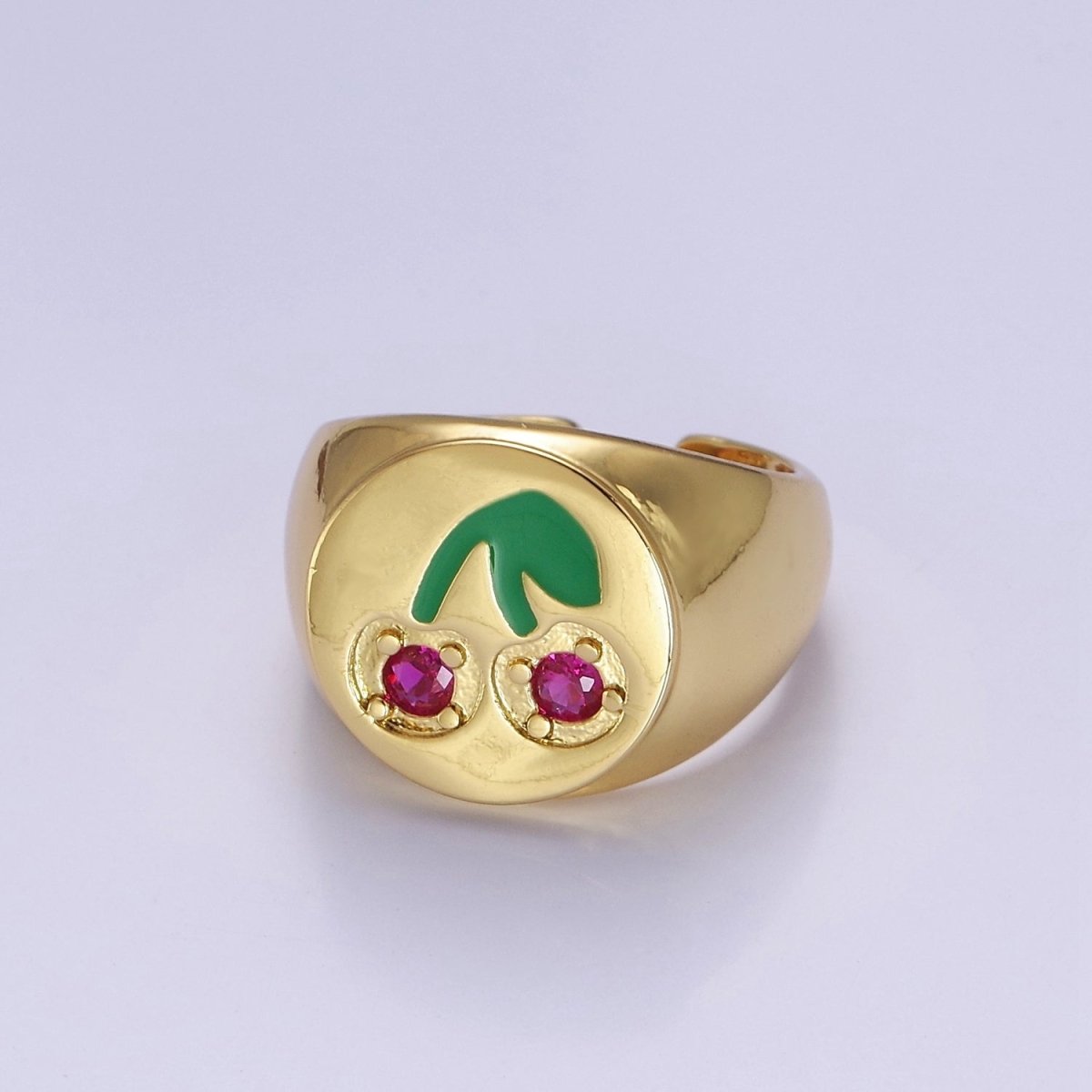 Red Cherry Signet Ring O-2171 - DLUXCA